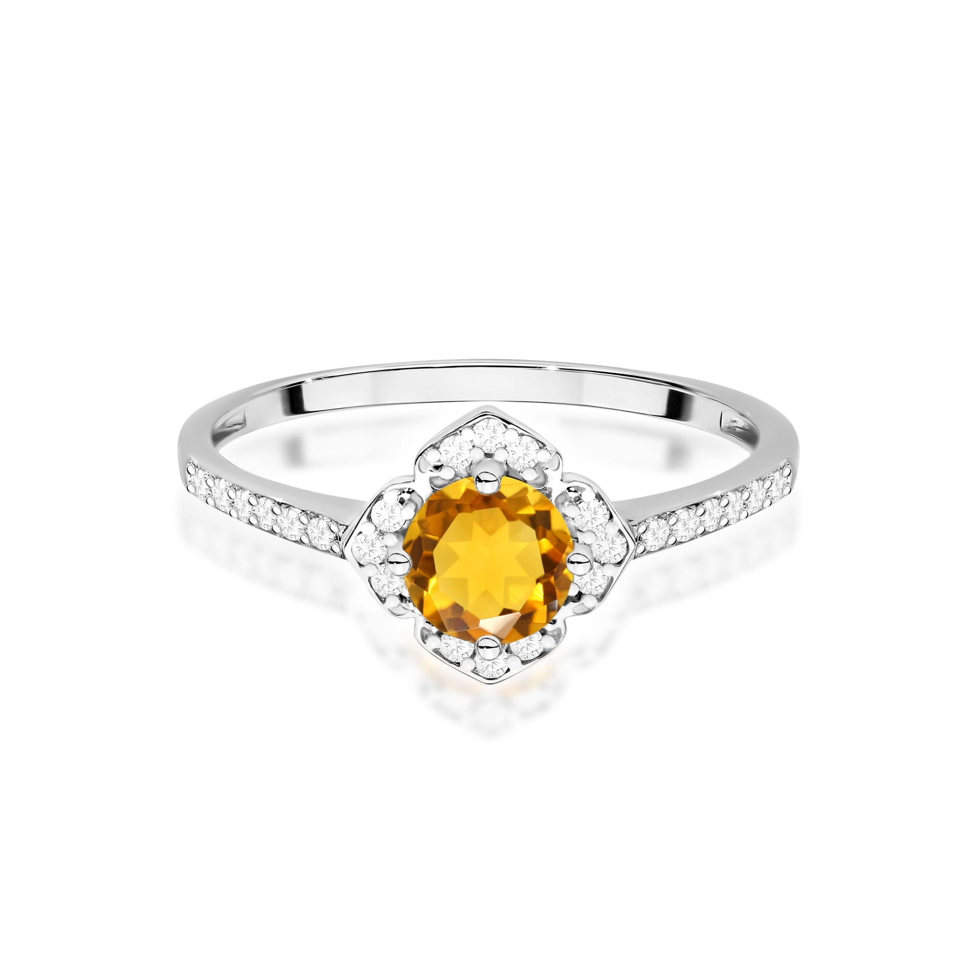 Inel Aur 9K cu Citrin 0.50 ct si Diamante Naturale 0.13 ct