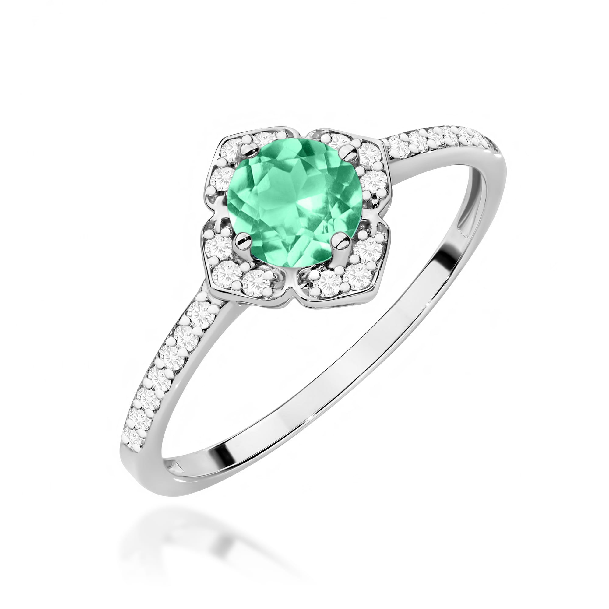 Inel Aur 9K cu Smarald 0.50 ct si Diamante Naturale 0.13 ct