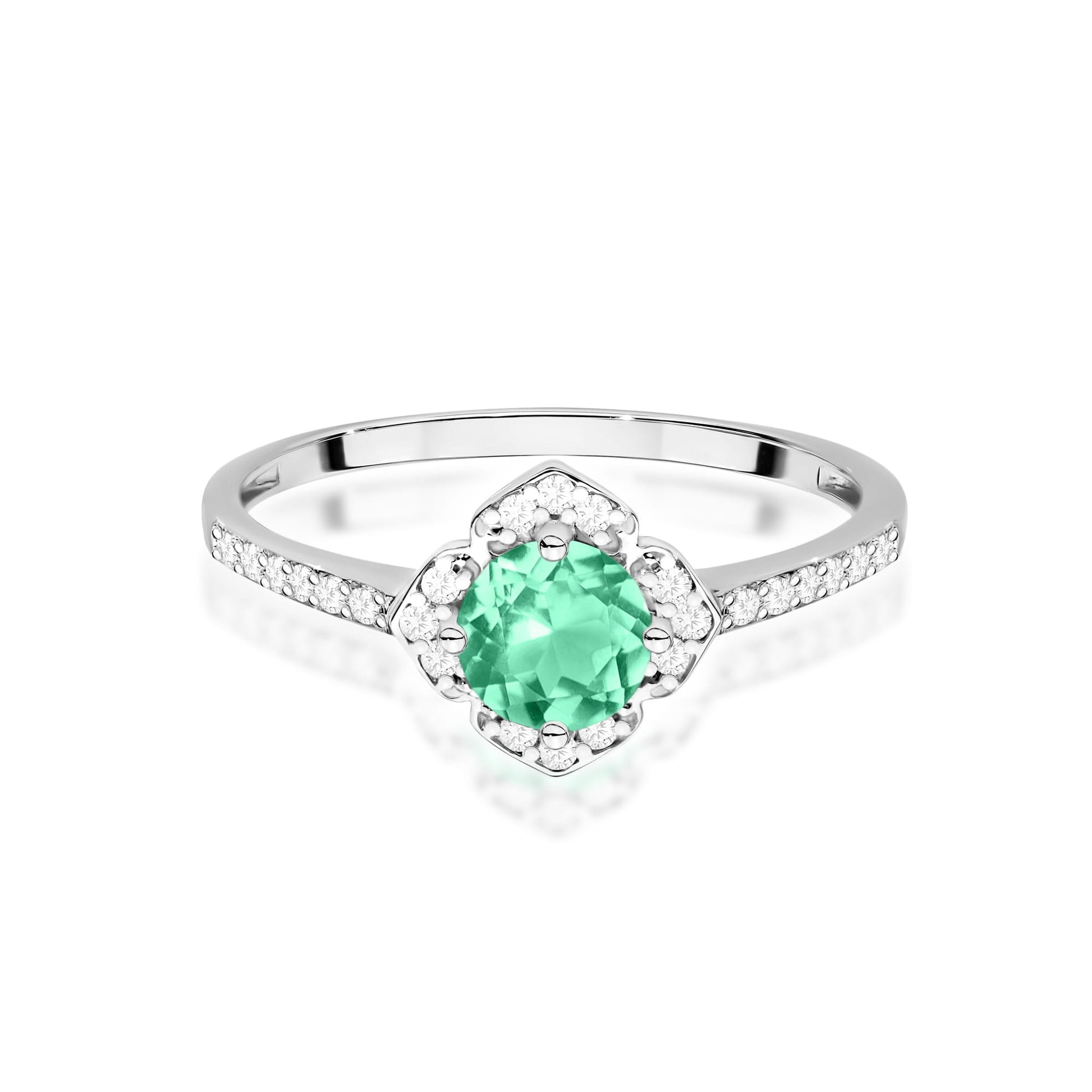 Inel Aur 9K cu Smarald 0.50 ct si Diamante Naturale 0.13 ct