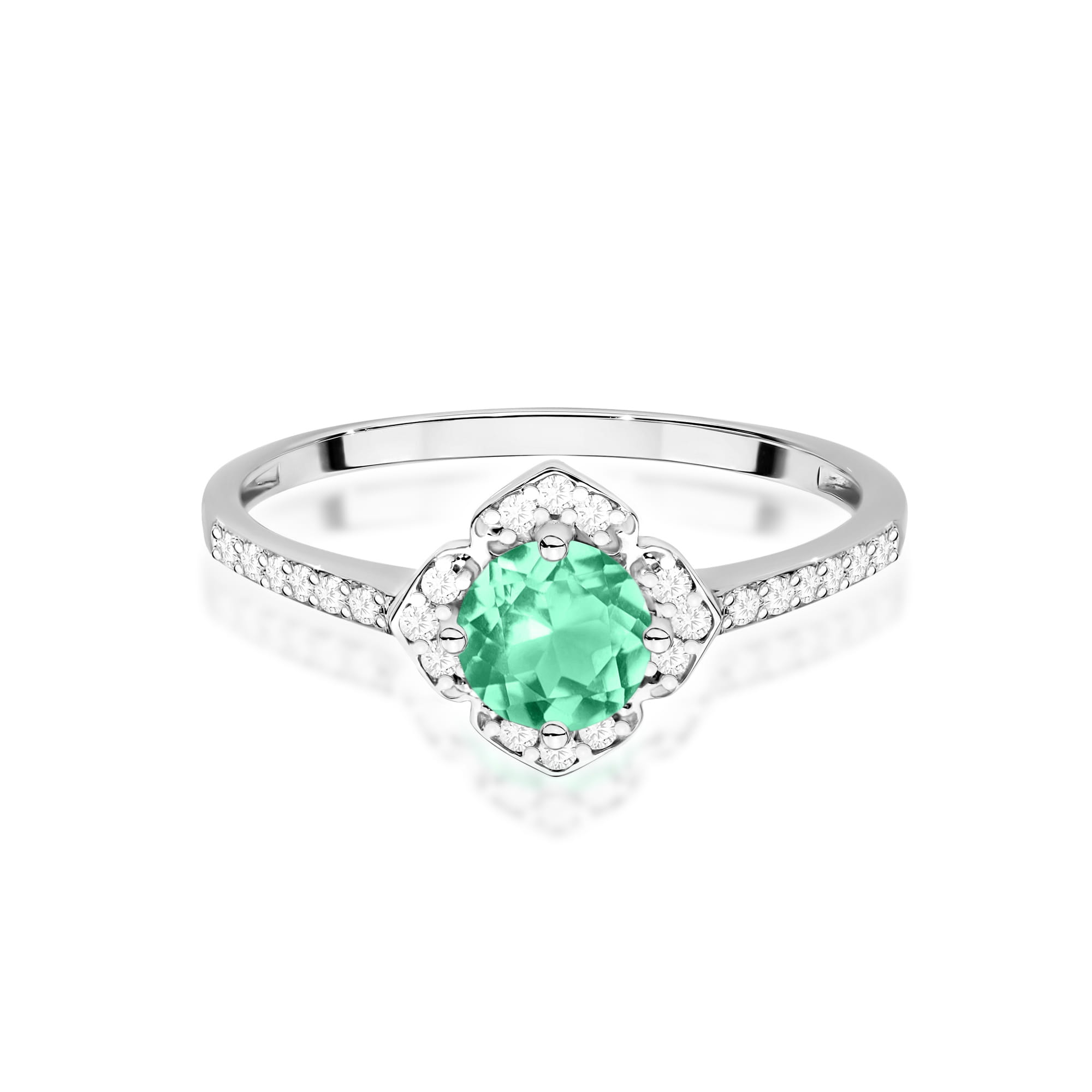 Inel Aur 9K cu Smarald 0.50 ct si Diamante Naturale 0.13 ct