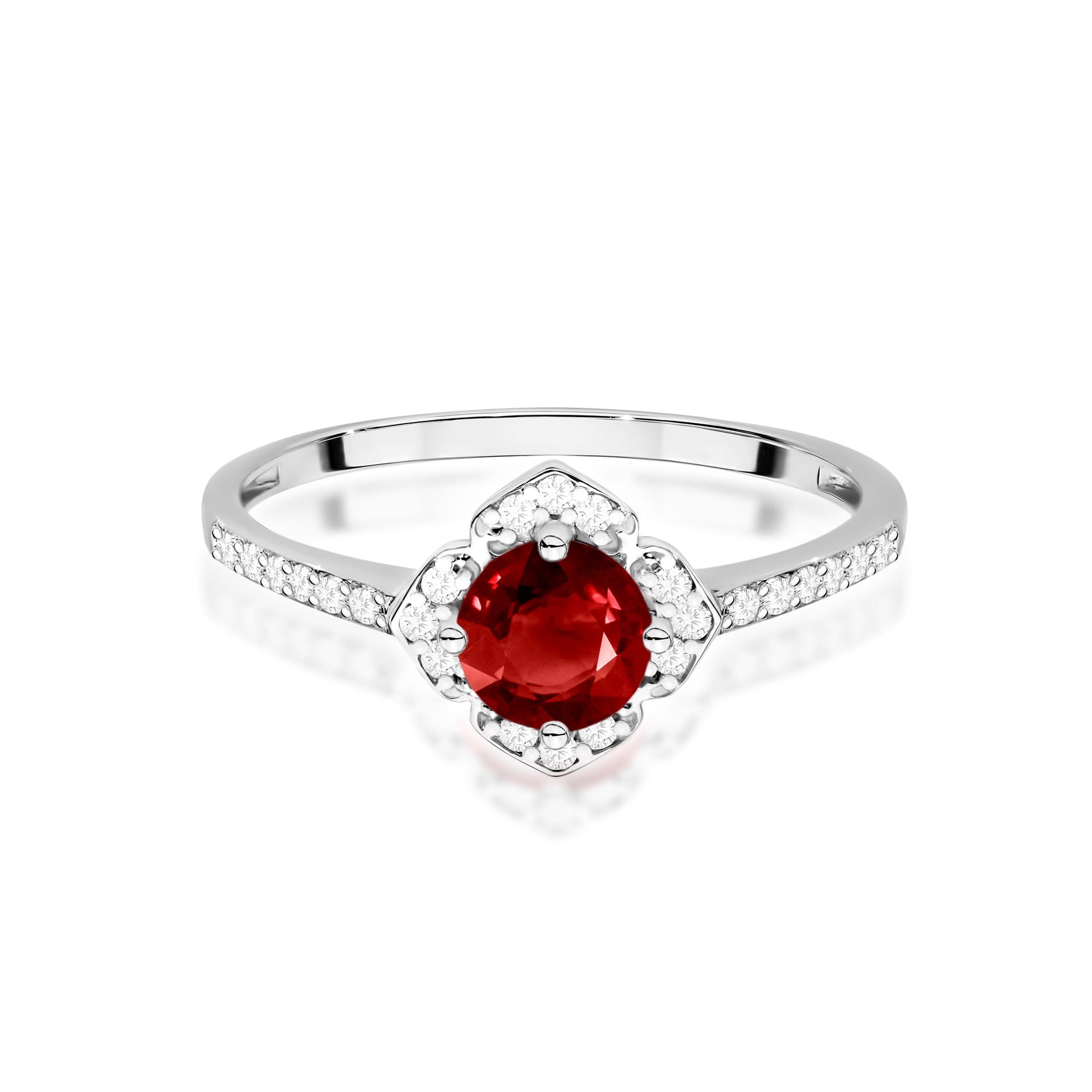 Inel Aur 9K cu Granat 0.60 ct si Diamante Naturale 0.13 ct