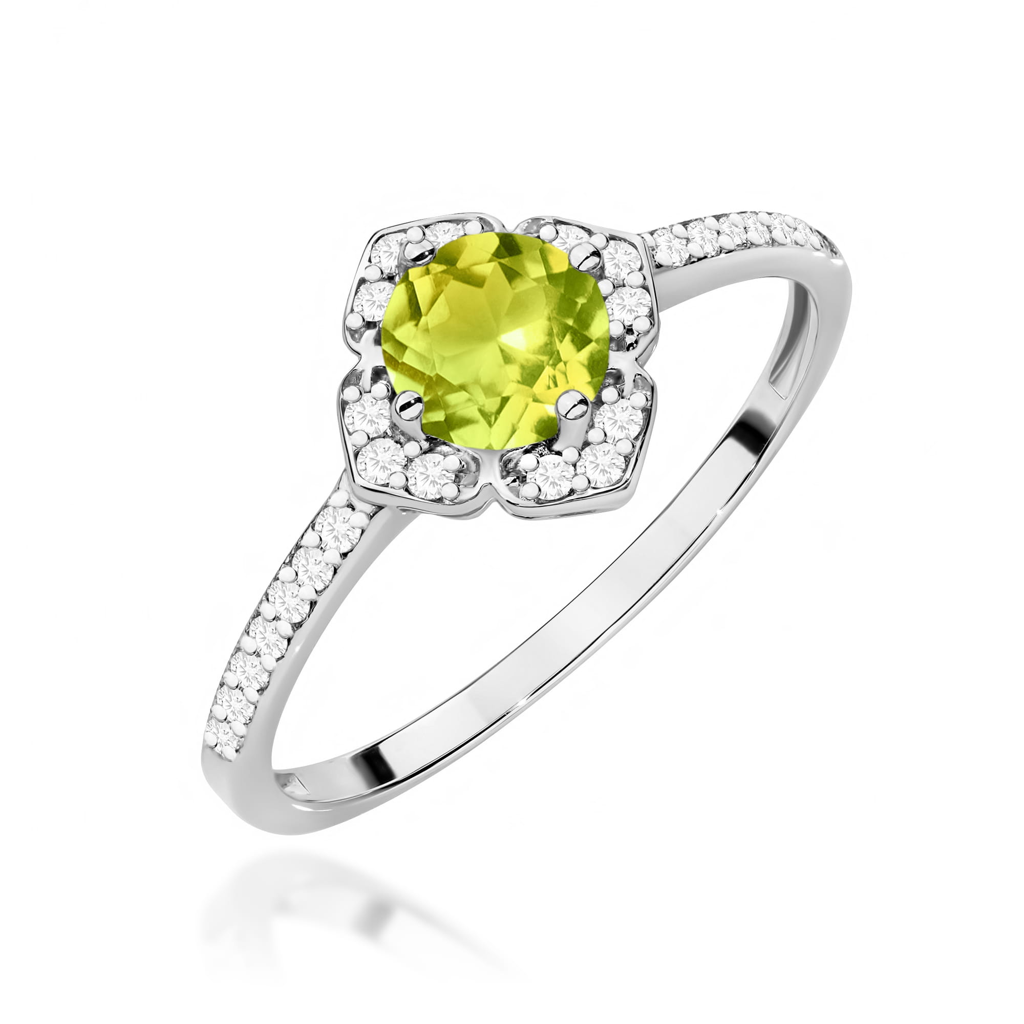 Inel Aur 9K cu Peridot 0.60 ct si Diamante Naturale 0.13 ct