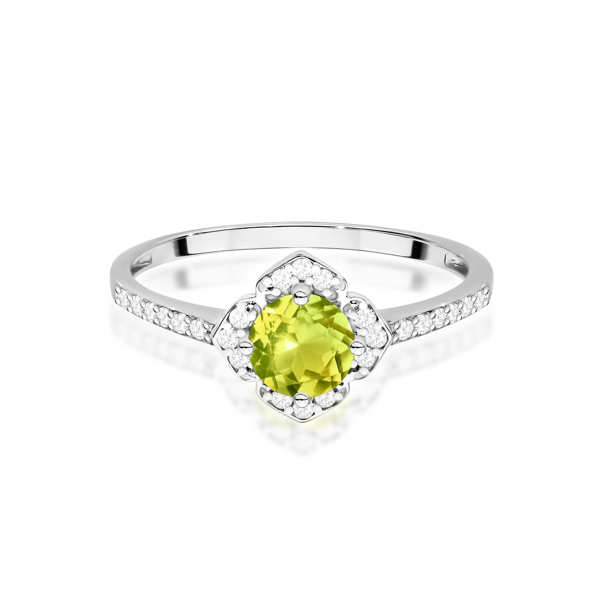 Inel Aur 9K cu Peridot 0.60 ct si Diamante Naturale 0.13 ct