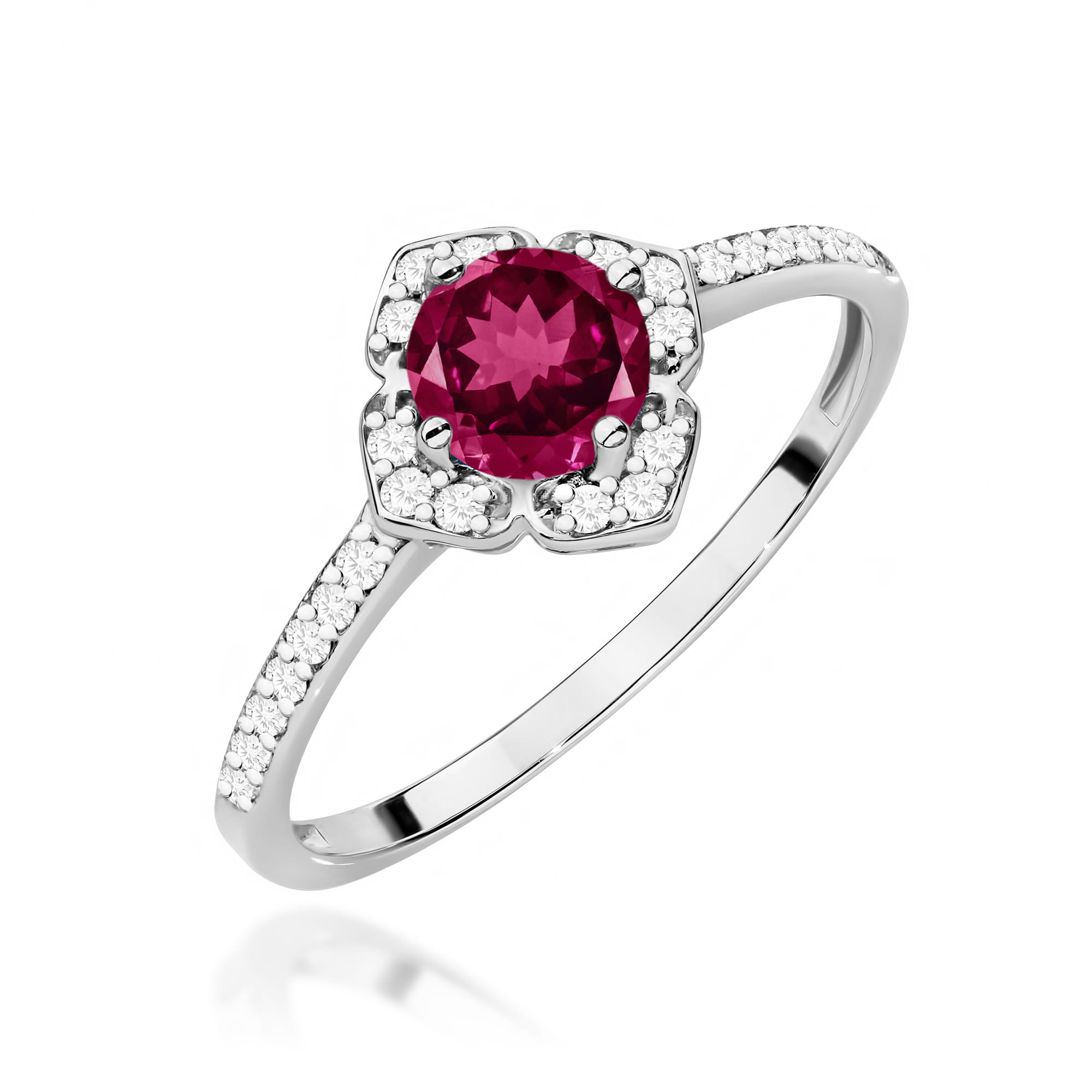 Inel Aur 9K cu Rhodolite 0.60 ct si Diamante Naturale 0.13 ct