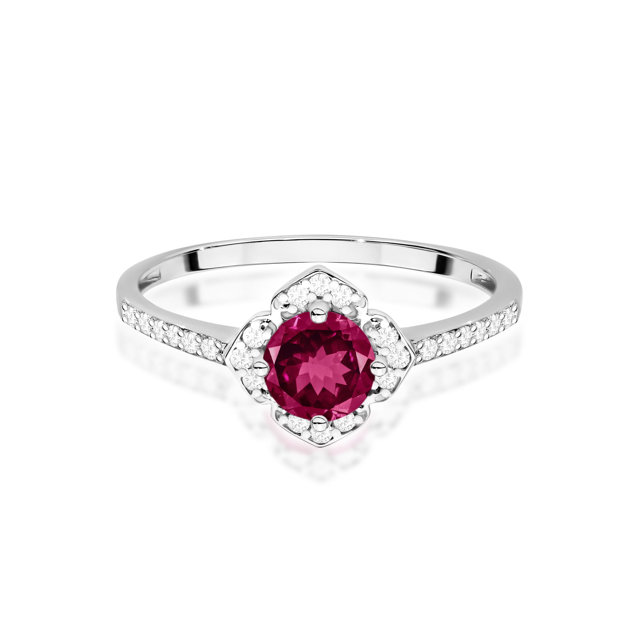 Inel Aur 9K cu Rhodolite 0.60 ct si Diamante Naturale 0.13 ct