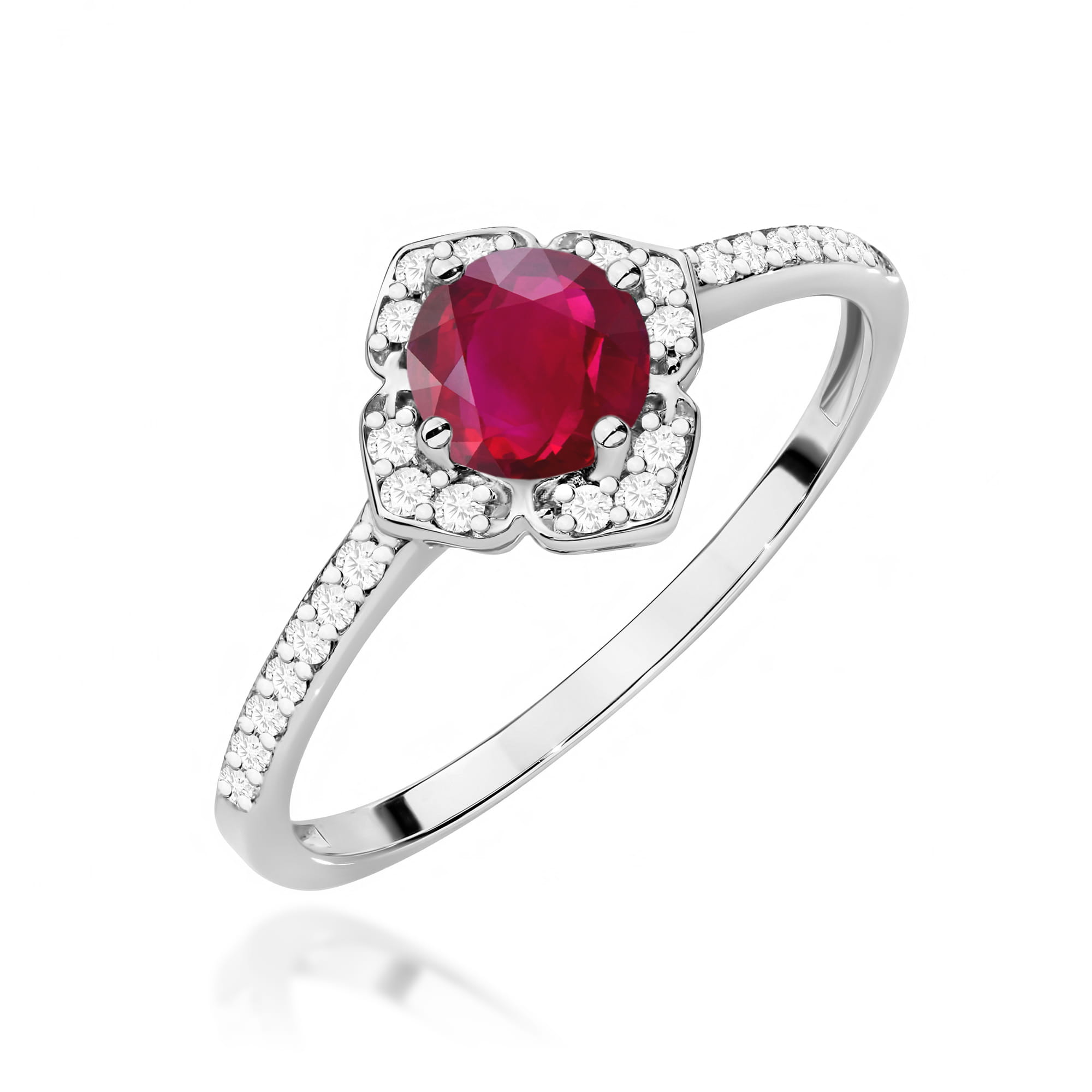 Inel Aur 9K cu Rubin 0.60 ct si Diamante Naturale 0.13 ct