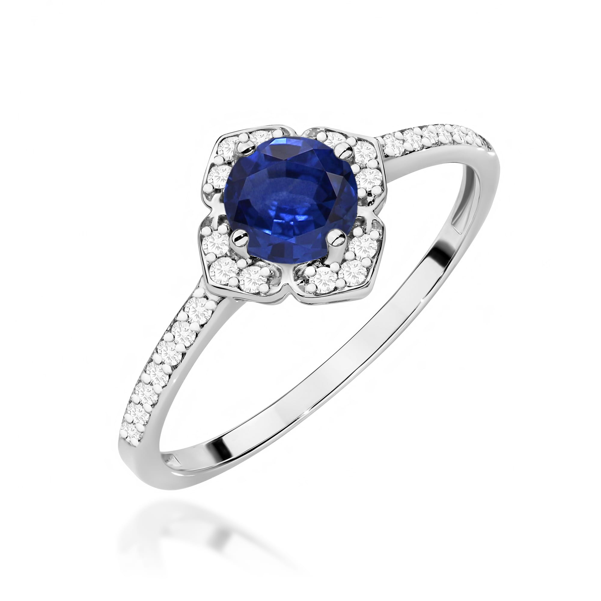 Inel Aur 9K cu Safir 0.50 ct si Diamante Naturale 0.13 ct