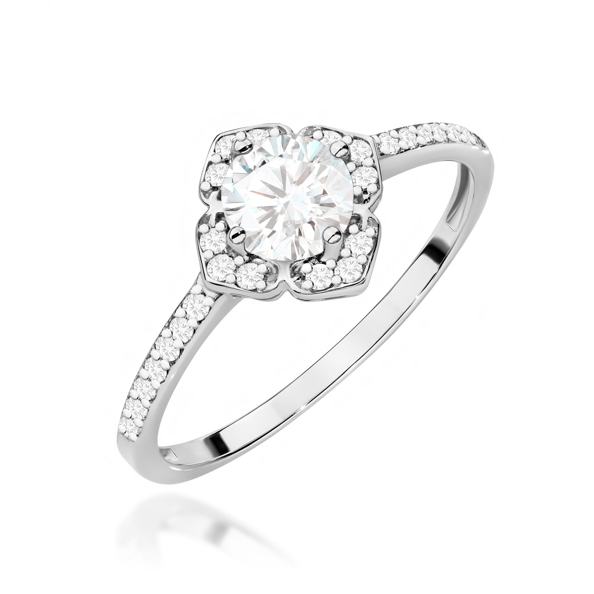 Inel Aur 9K cu Safir Alb 0.60 ct si Diamante Naturale 0.13 ct
