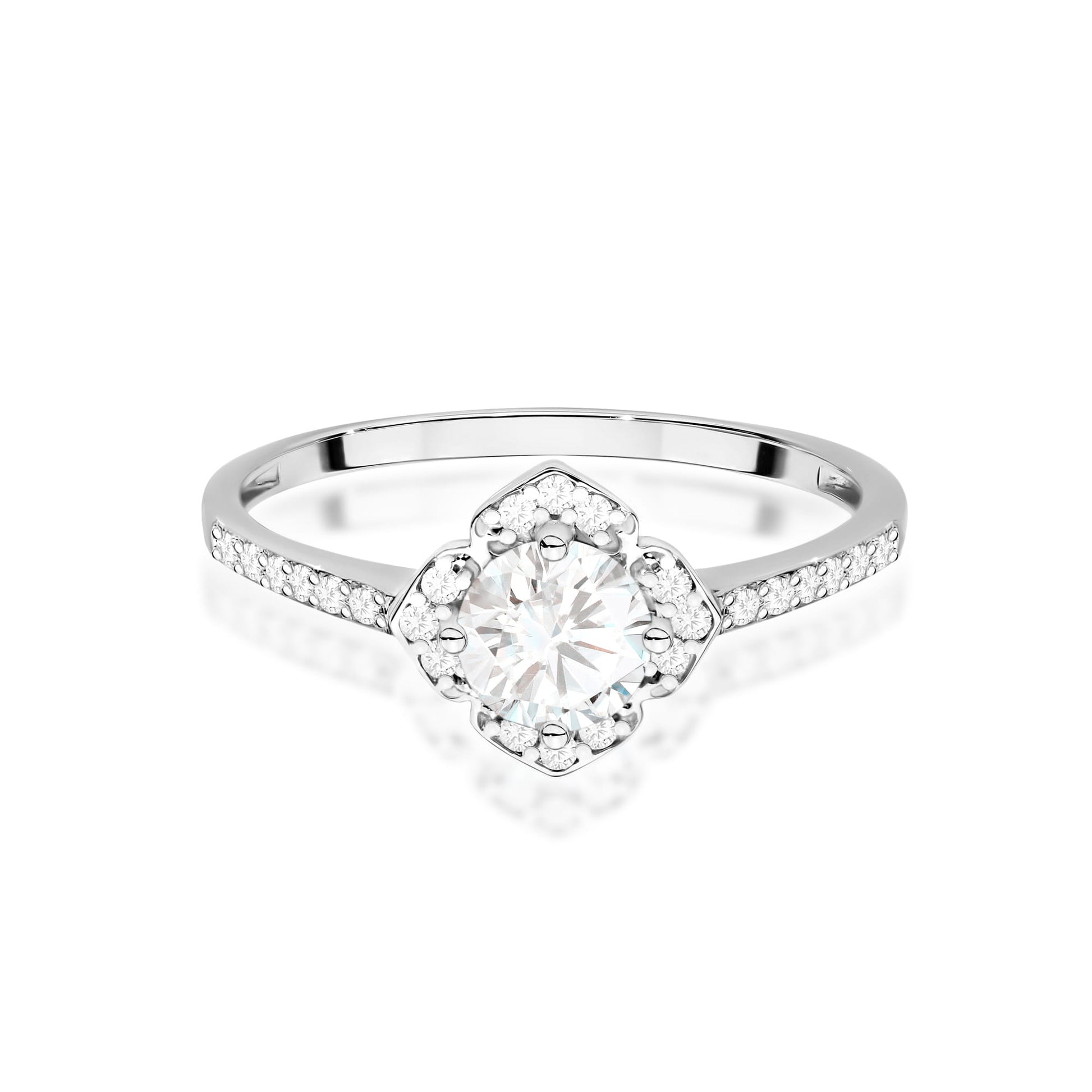 Inel Aur 9K cu Safir Alb 0.60 ct si Diamante Naturale 0.13 ct