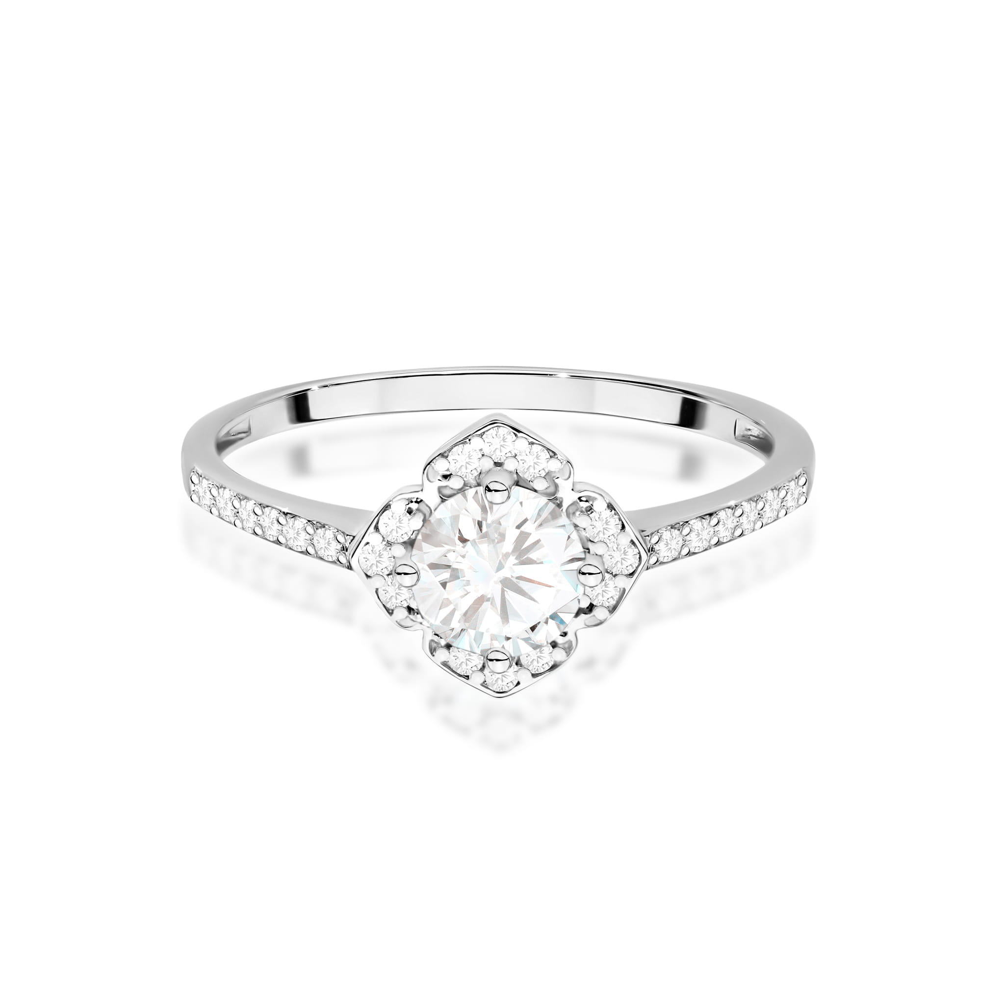 Inel Aur 9K cu Safir Alb 0.60 ct si Diamante Naturale 0.13 ct