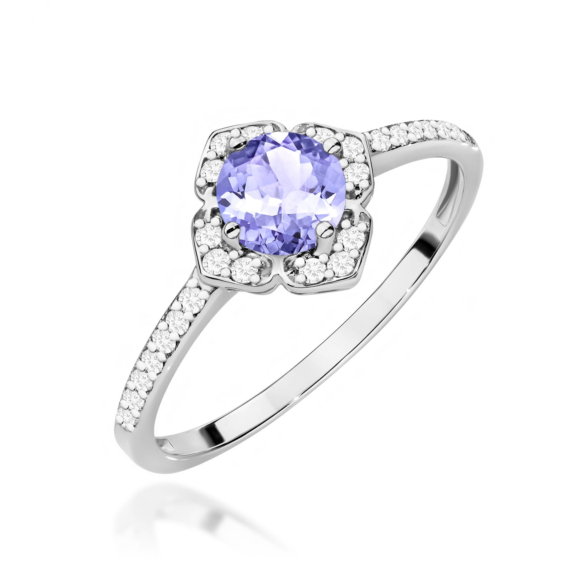 Inel Aur 9K cu Tanzanit 0.50 ct si Diamante Naturale 0.13 ct