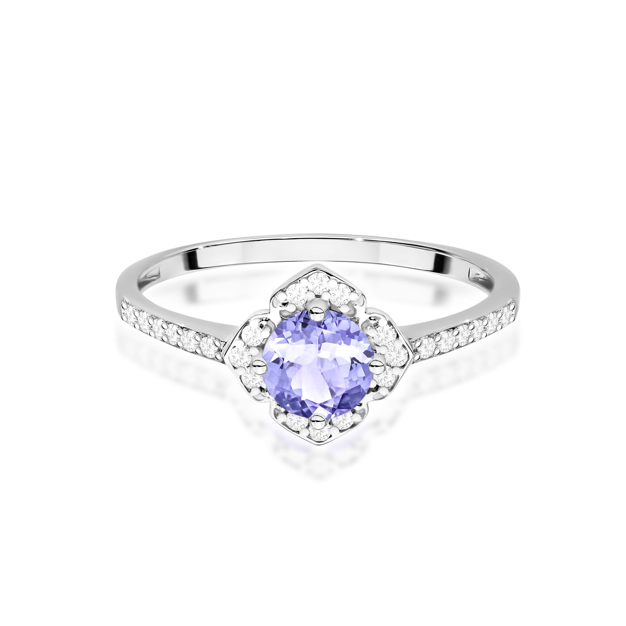 Inel Aur 9K cu Tanzanit 0.50 ct si Diamante Naturale 0.13 ct