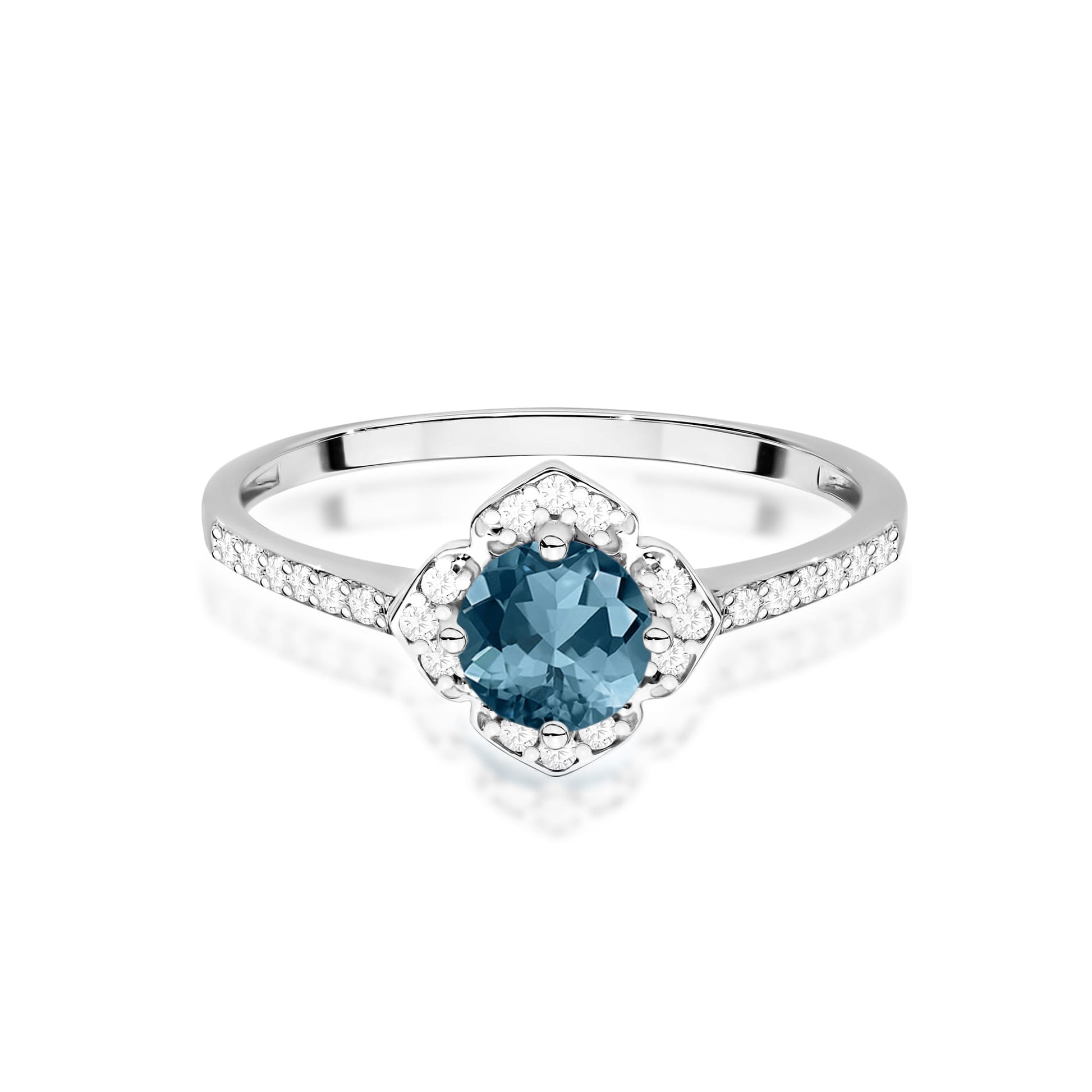 Inel Aur 9K cu Topaz London Blue 0.50 ct si Diamante Naturale 0.13 ct