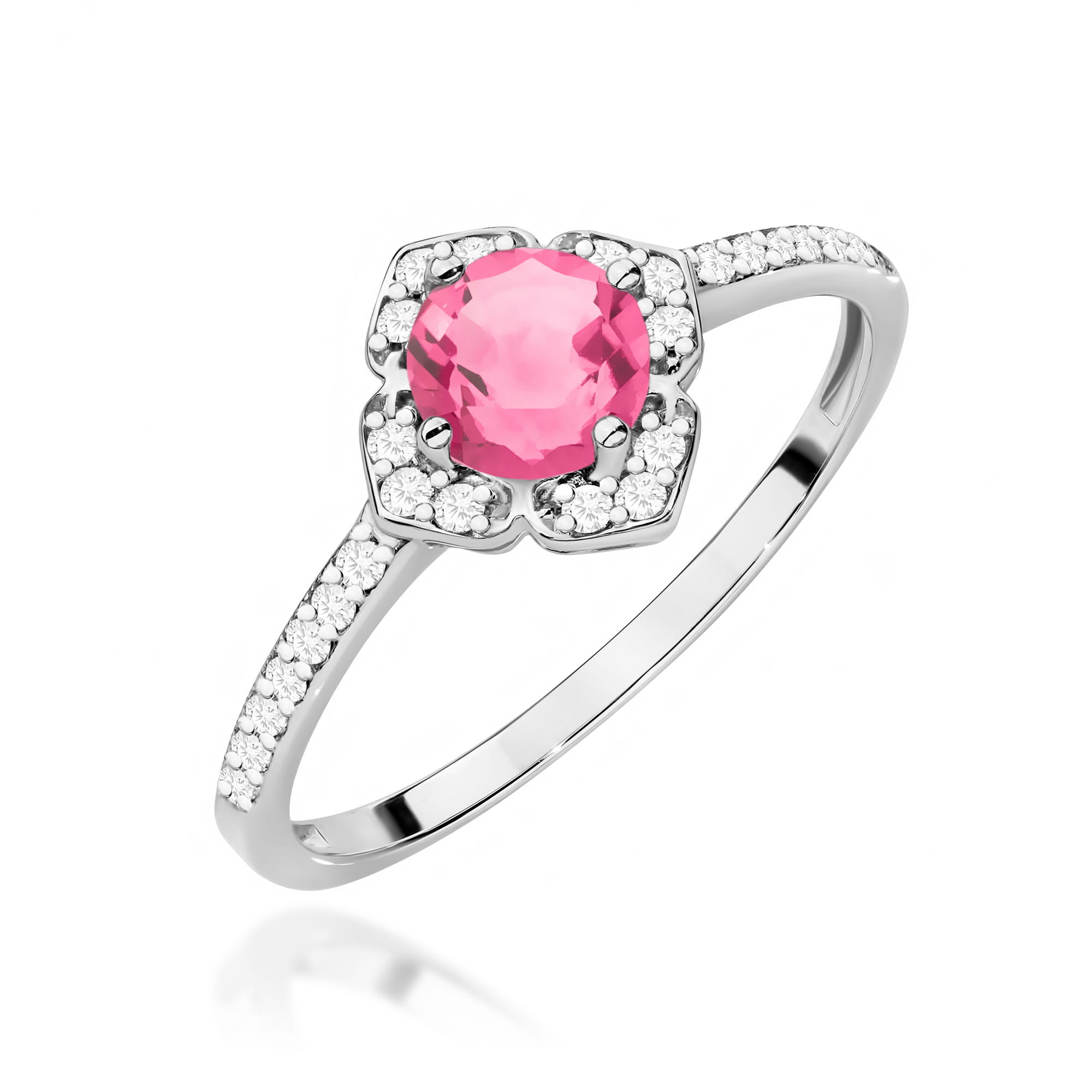 Inel Aur 9K cu Topaz Roz 0.60 ct si Diamante Naturale 0.13 ct