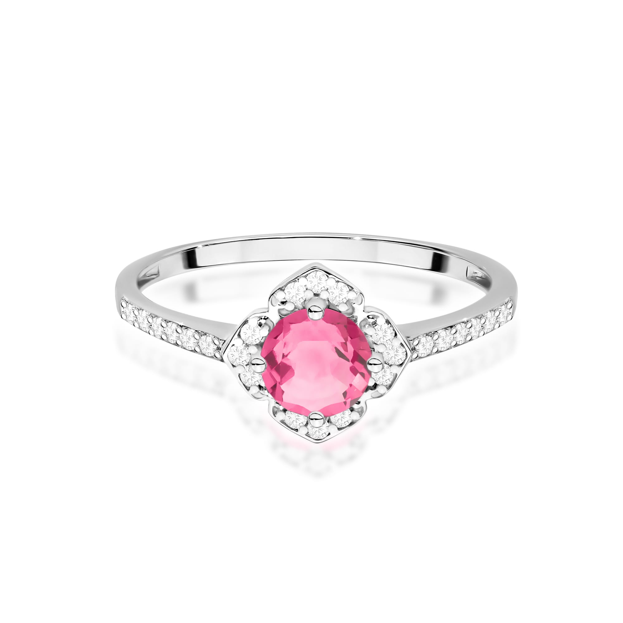 Inel Aur 9K cu Topaz Roz 0.60 ct si Diamante Naturale 0.13 ct