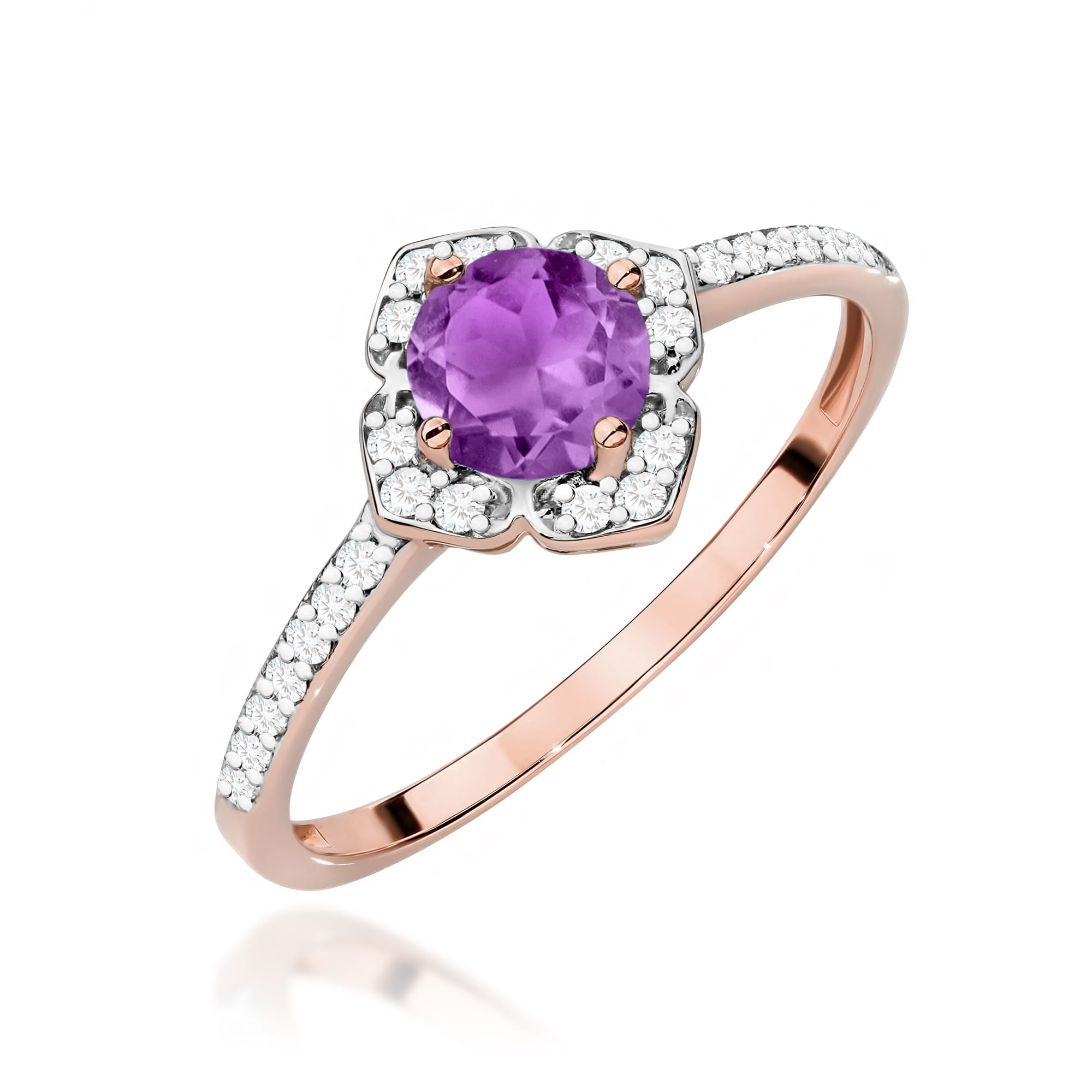 Inel Aur 14K cu Ametist 0.50 ct si Diamante Naturale 0.13 ct