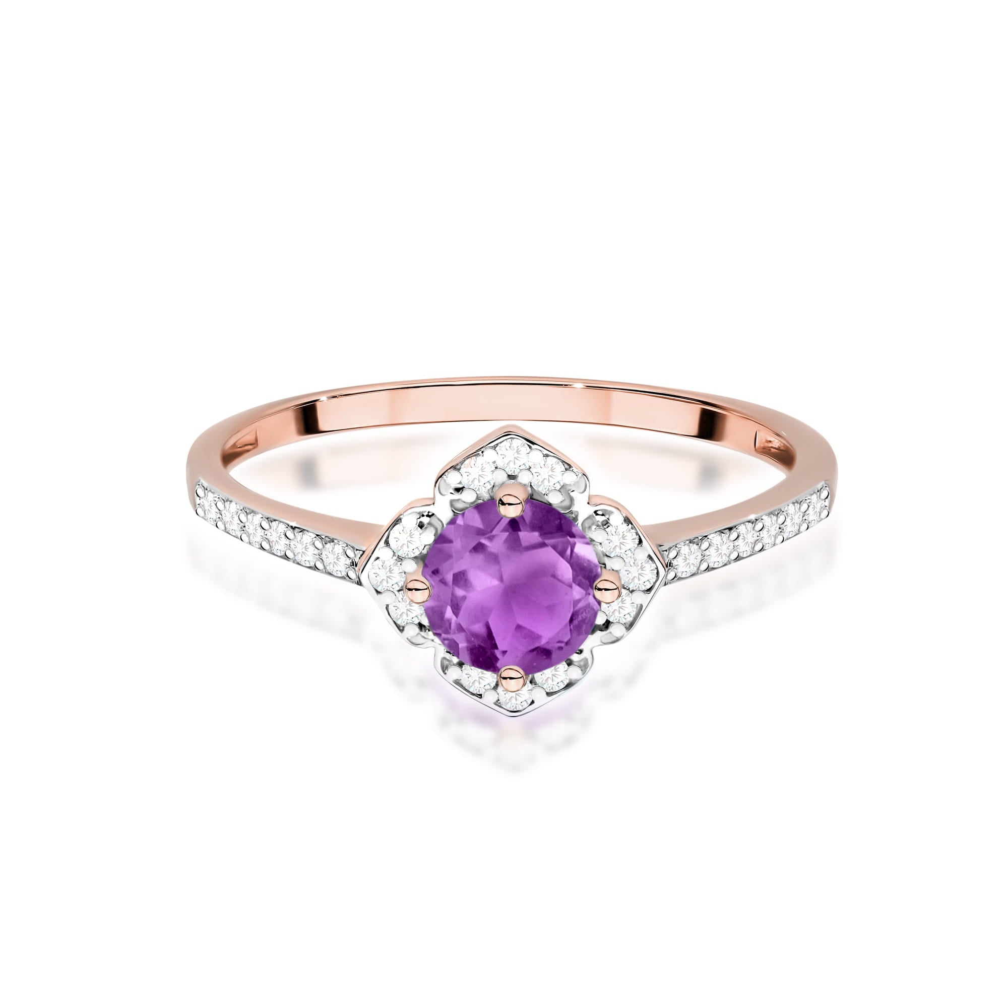Inel Aur 14K cu Ametist 0.50 ct si Diamante Naturale 0.13 ct