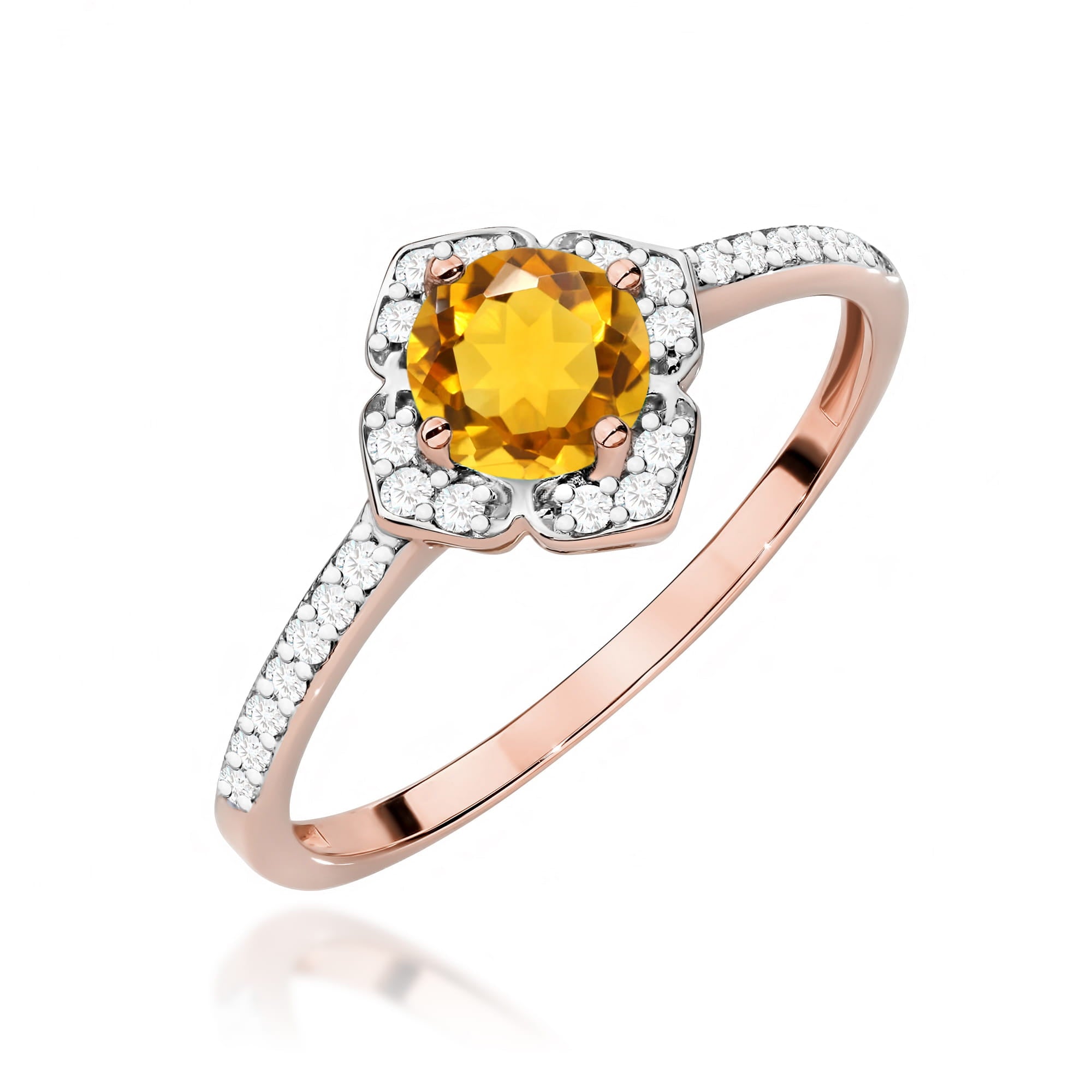 Inel Aur 14K cu Citrin 0.50 ct si Diamante Naturale 0.13 ct