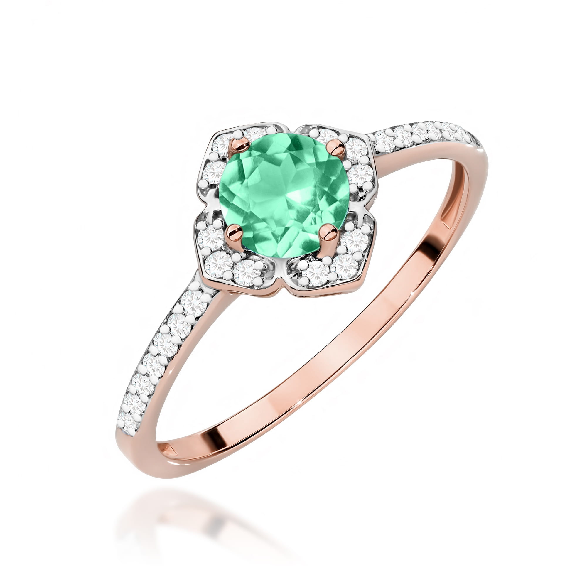 Inel Aur 14K cu Smarald 0.50 ct si Diamante Naturale 0.13 ct