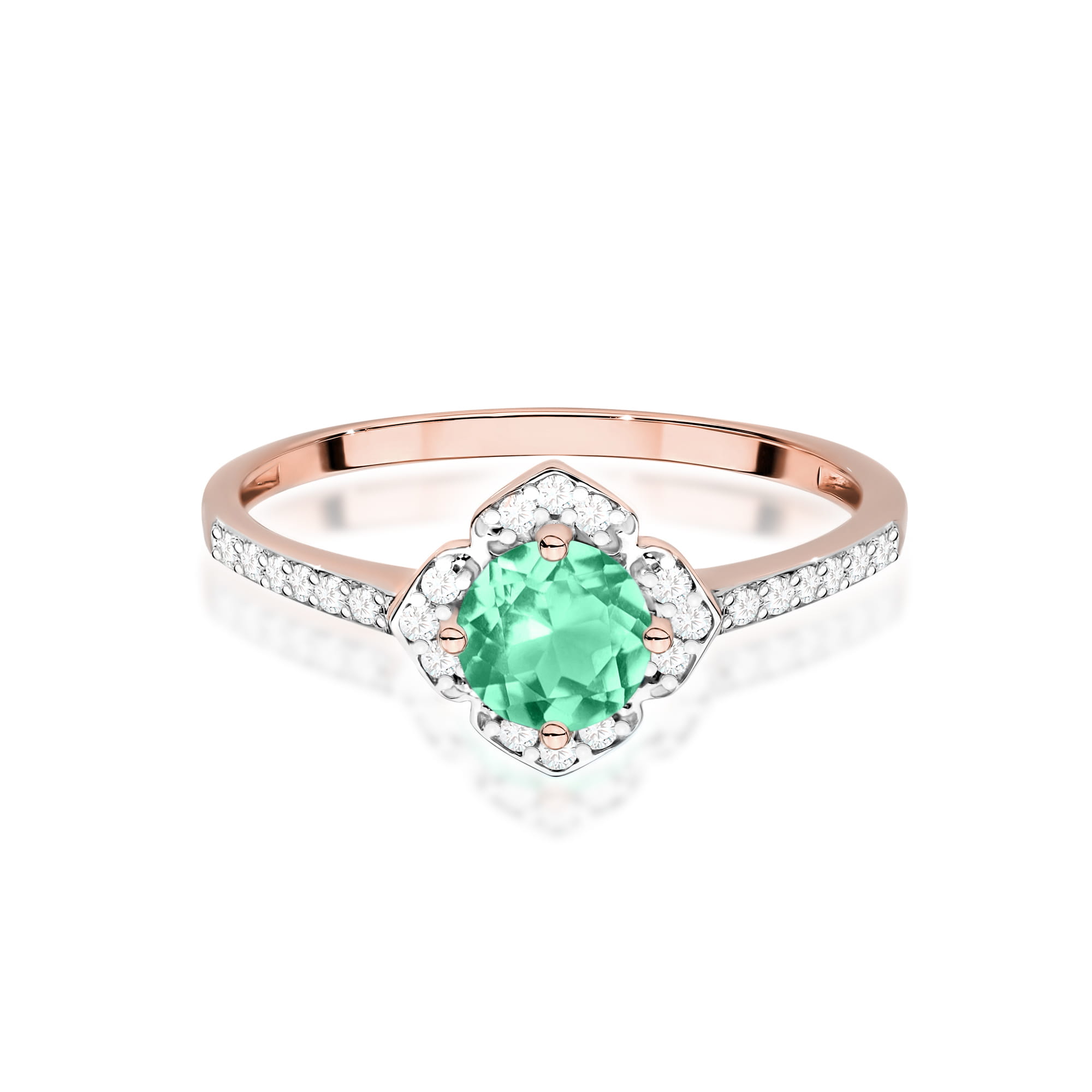 Inel Aur 14K cu Smarald 0.50 ct si Diamante Naturale 0.13 ct