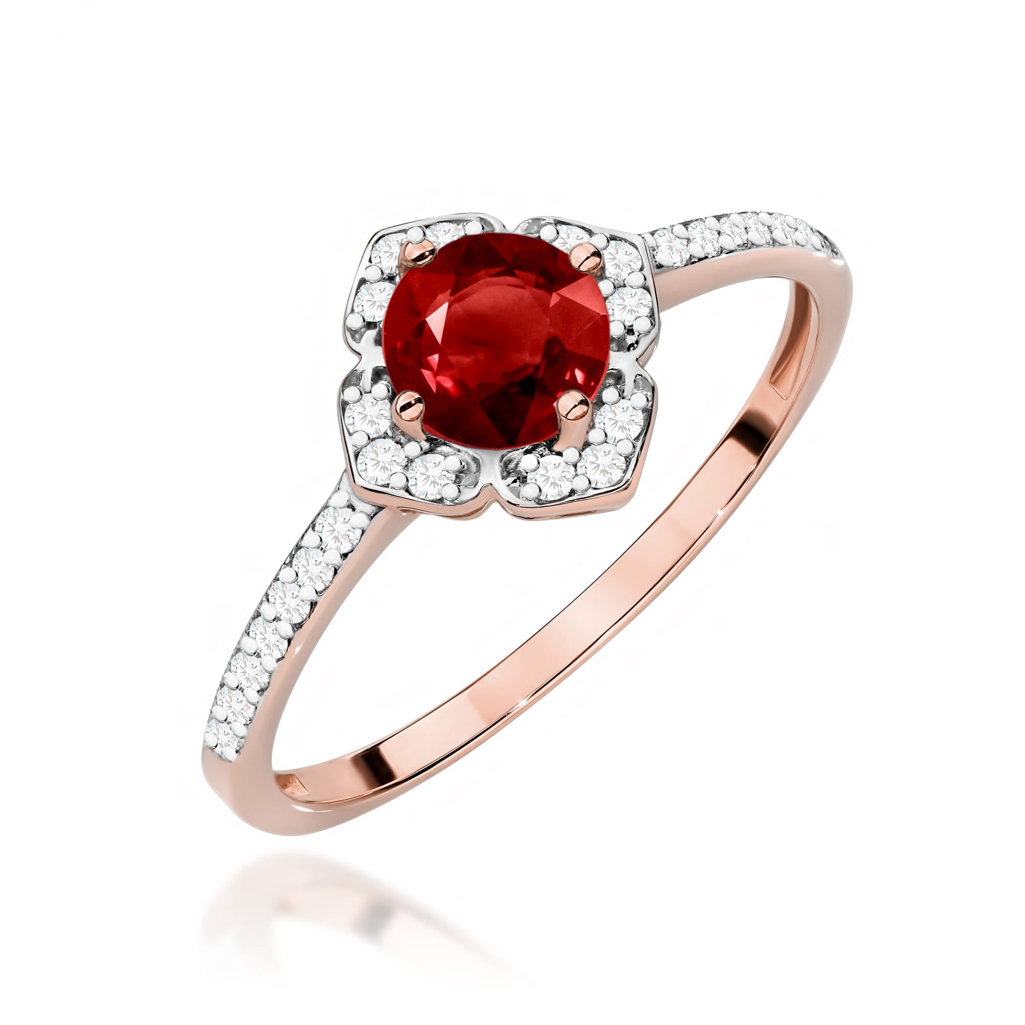 Inel Aur 14K cu Garnet 0.60 ct si Diamante Naturale 0.13 ct