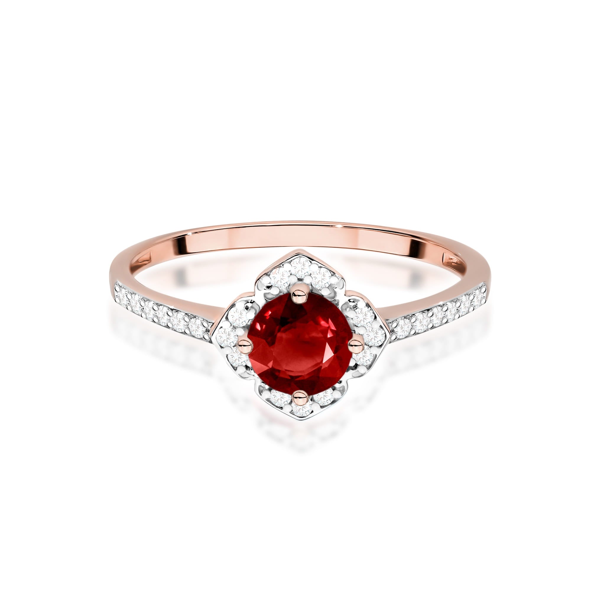 Inel Aur 14K cu Garnet 0.60 ct si Diamante Naturale 0.13 ct