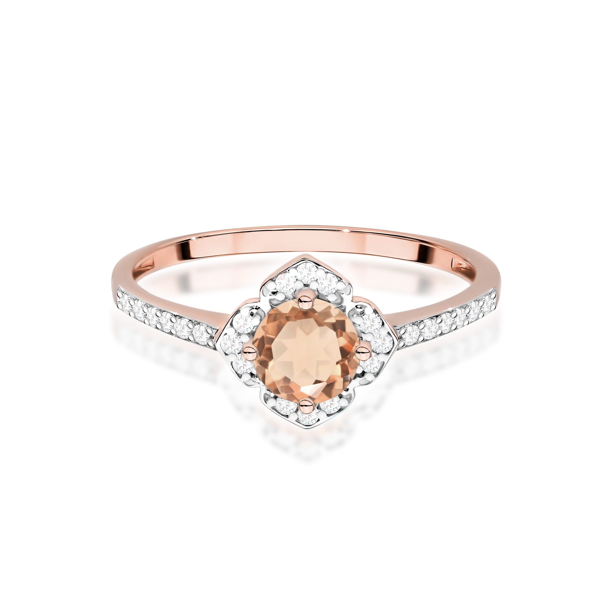 Inel Aur 14K cu Morganit 0.40 ct si Diamante Naturale 0.13 ct