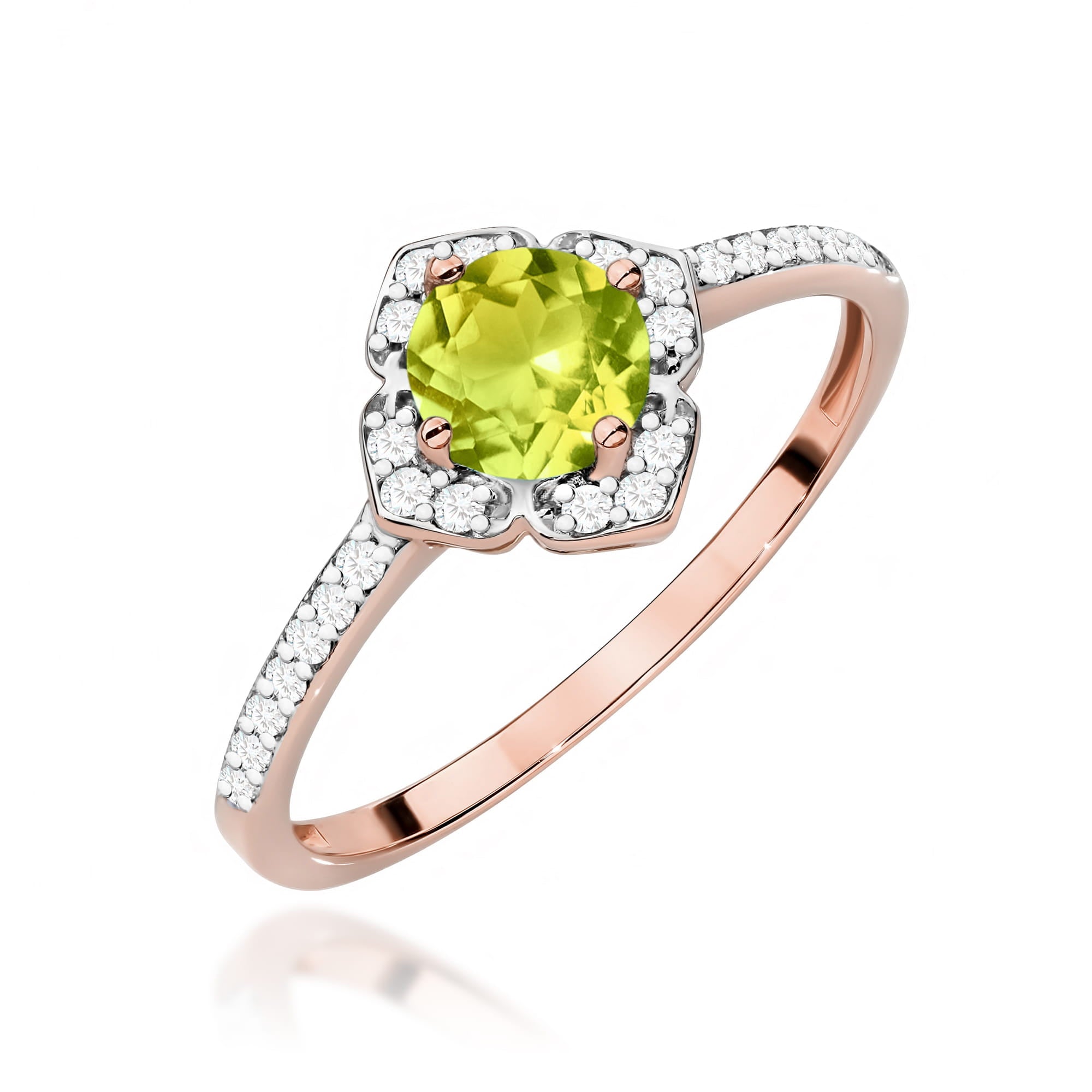 Inel Aur 14K cu Peridot 0.60 ct si Diamante Naturale 0.13 ct