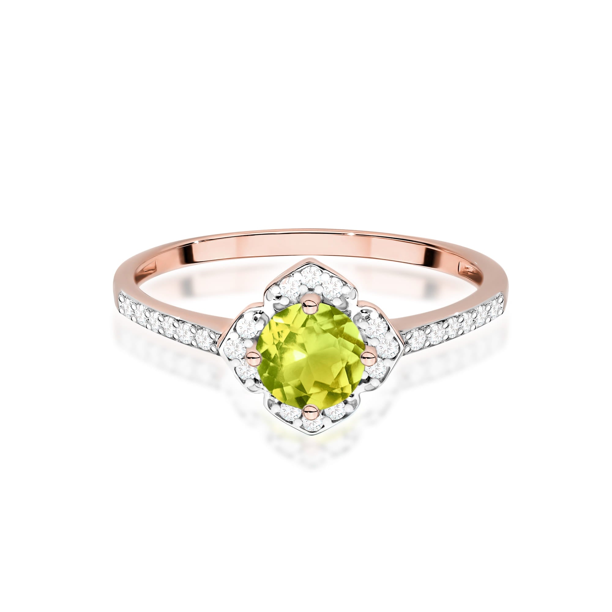 Inel Aur 14K cu Peridot 0.60 ct si Diamante Naturale 0.13 ct