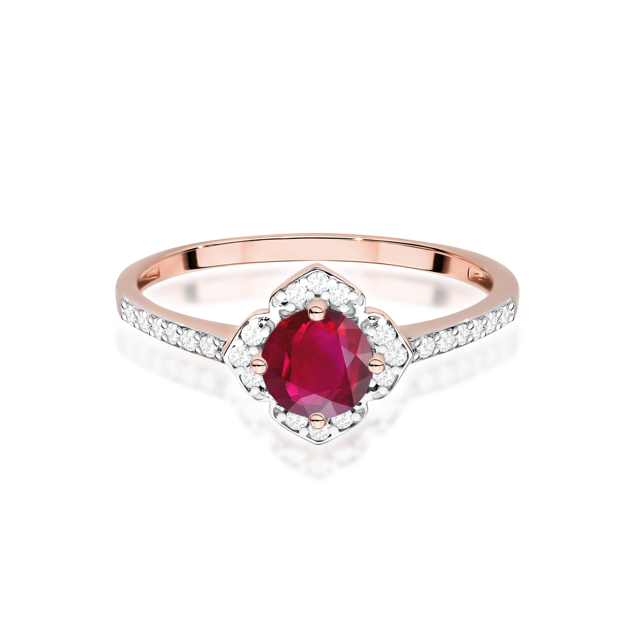 Inel Aur 14K cu Rubin 0.60 ct si Diamante Naturale 0.13 ct