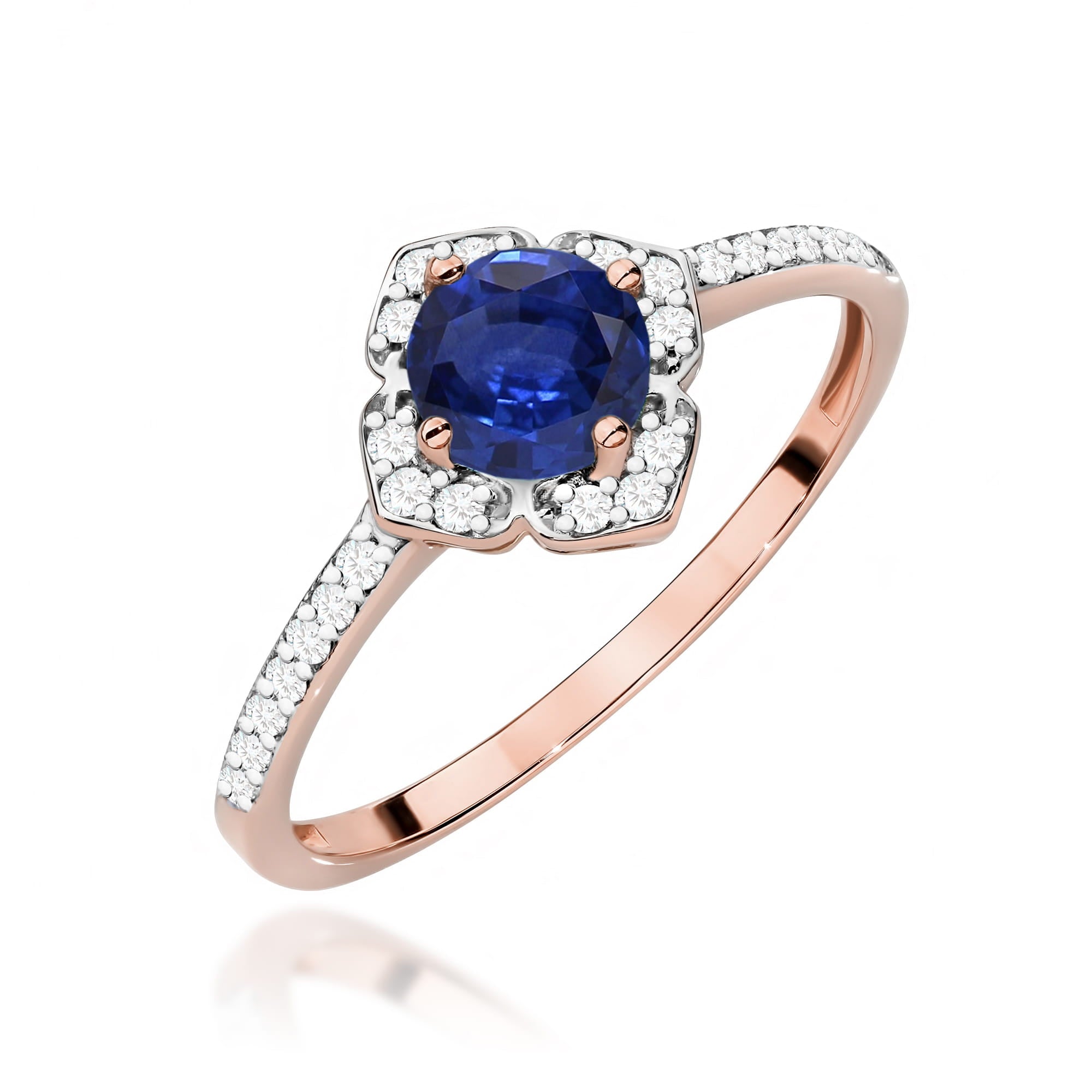 Inel Aur 14K cu Safir 0.50 ct si Diamante Naturale 0.13 ct