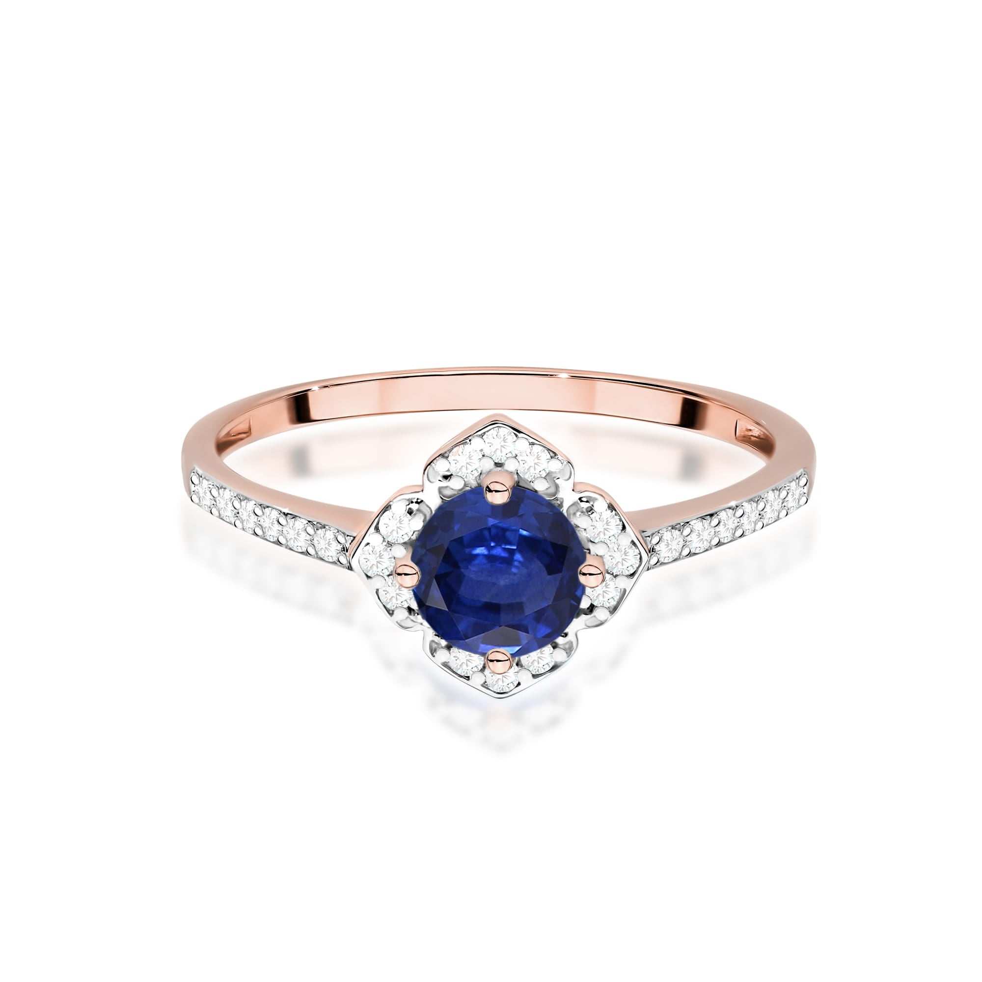 Inel Aur 14K cu Safir 0.50 ct si Diamante Naturale 0.13 ct