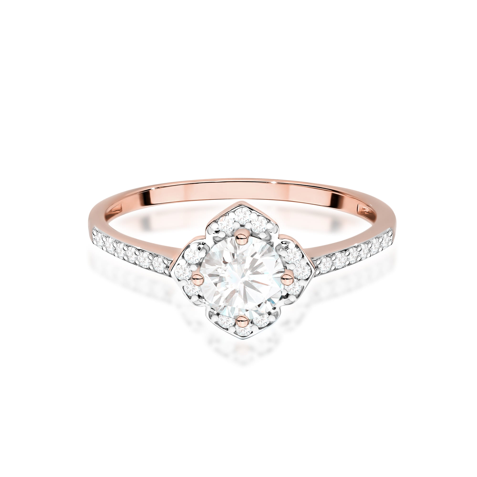Inel Aur 14K cu Safir Alb 0.60 ct si Diamante Naturale 0.13 ct
