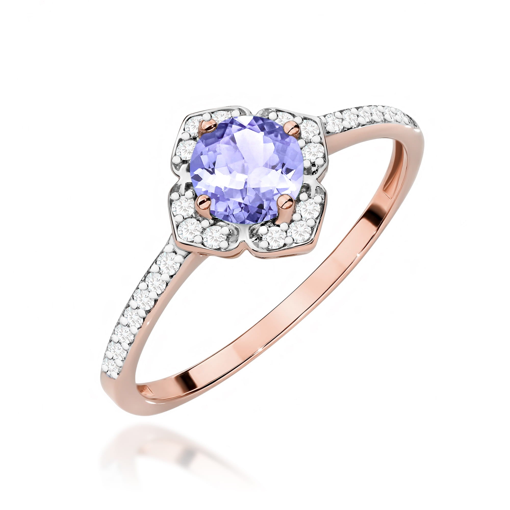 Inel Aur 14K cu Tanzanit 0.50 ct si Diamante Naturale 0.13 ct