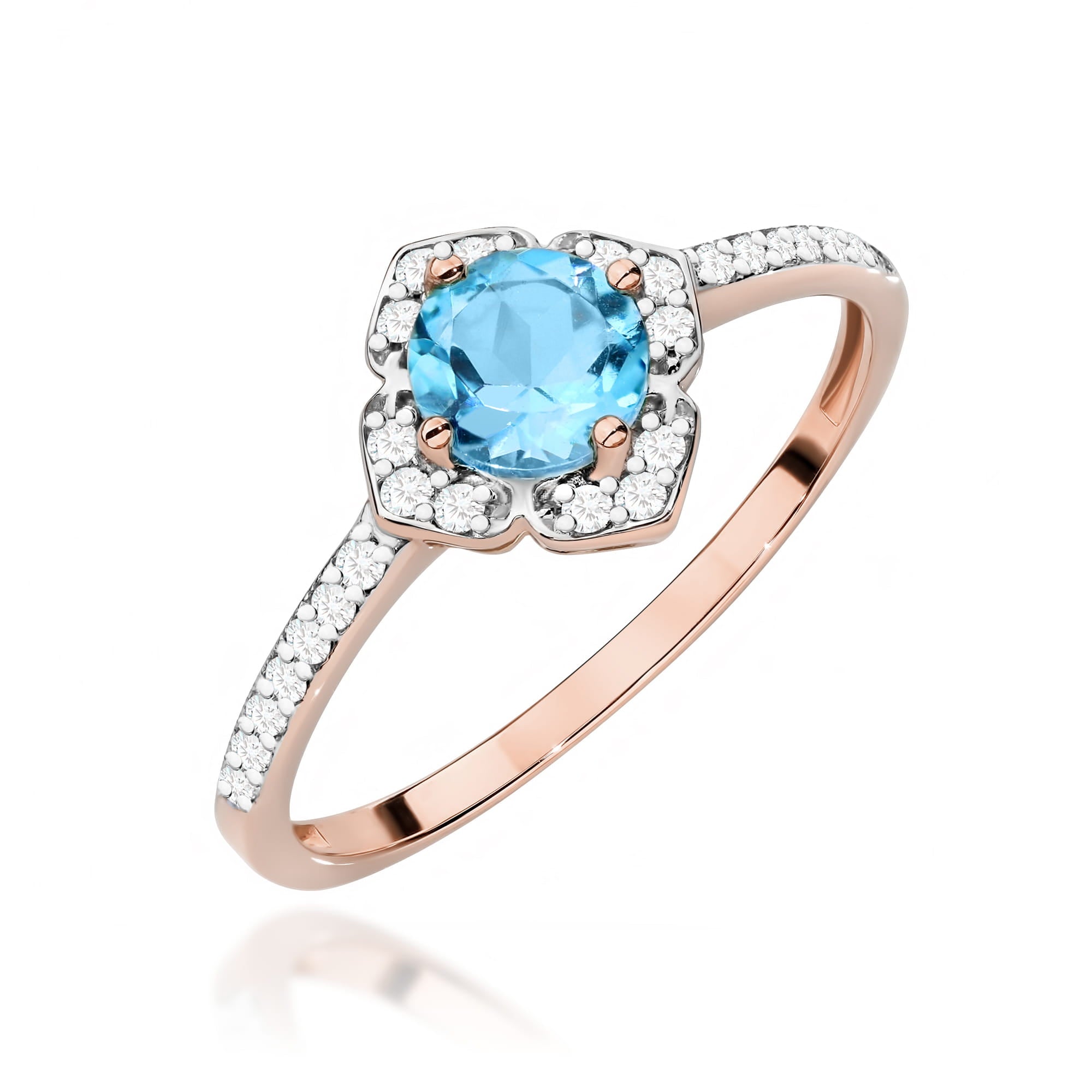 Inel Aur 14K cu Topaz Albastru 0.50 ct si Diamante Naturale 0.13 ct