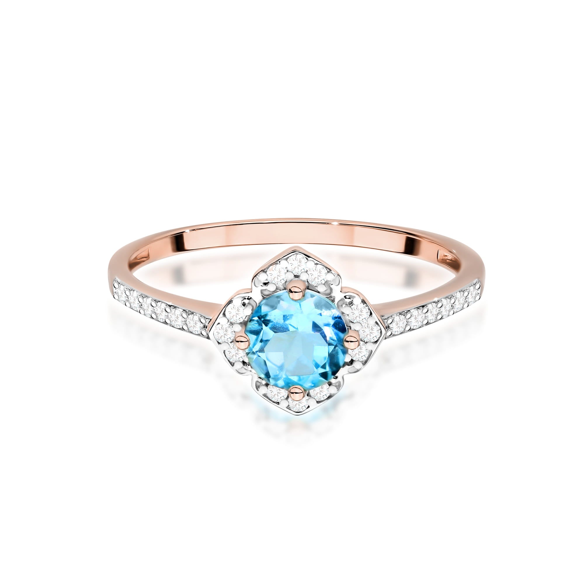 Inel Aur 14K cu Topaz Albastru 0.50 ct si Diamante Naturale 0.13 ct