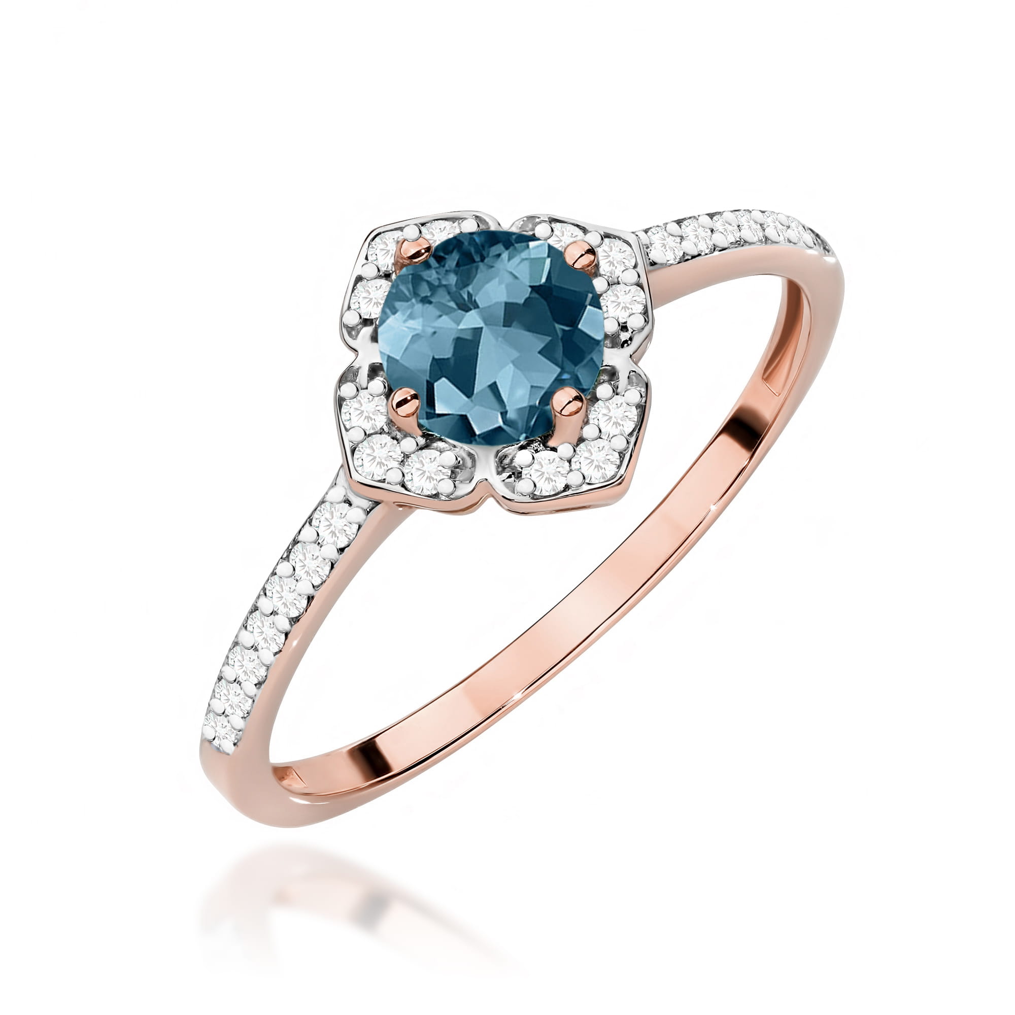 Inel Aur 14K cu Topaz London Blue 0.50 ct si Diamante Naturale 0.13 ct