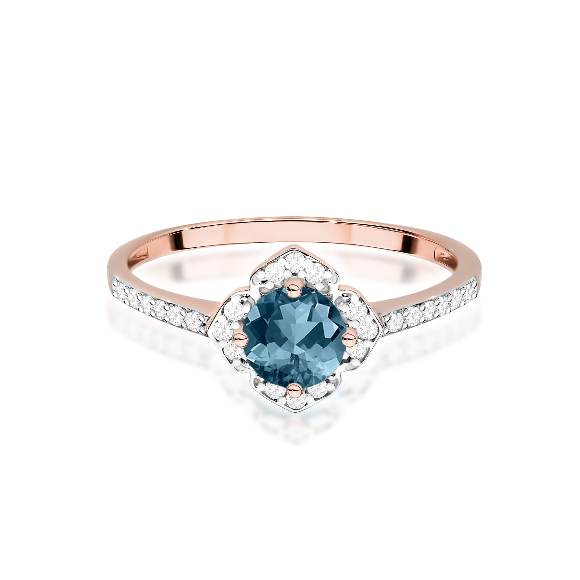 Inel Aur 14K cu Topaz London Blue 0.50 ct si Diamante Naturale 0.13 ct