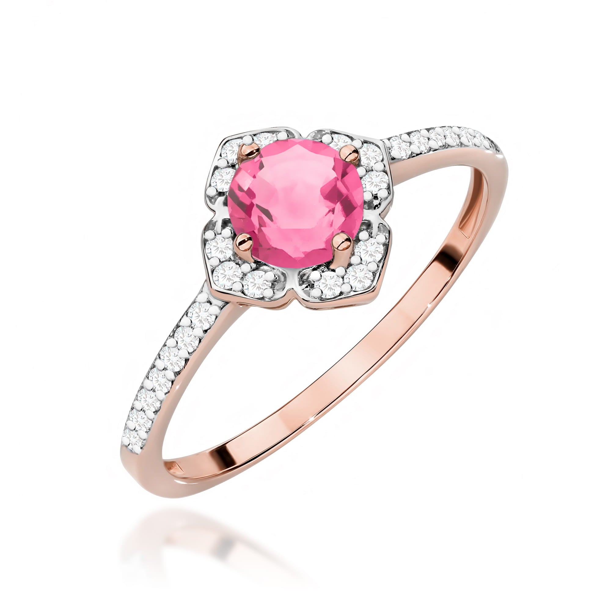 Inel Aur 14K cu Topaz Roz 0.60 ct si Diamante Naturale 0.13 ct