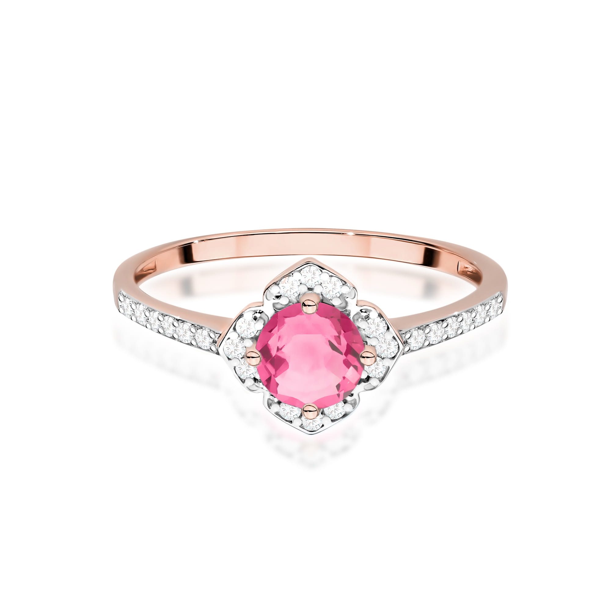 Inel Aur 14K cu Topaz Roz 0.60 ct si Diamante Naturale 0.13 ct