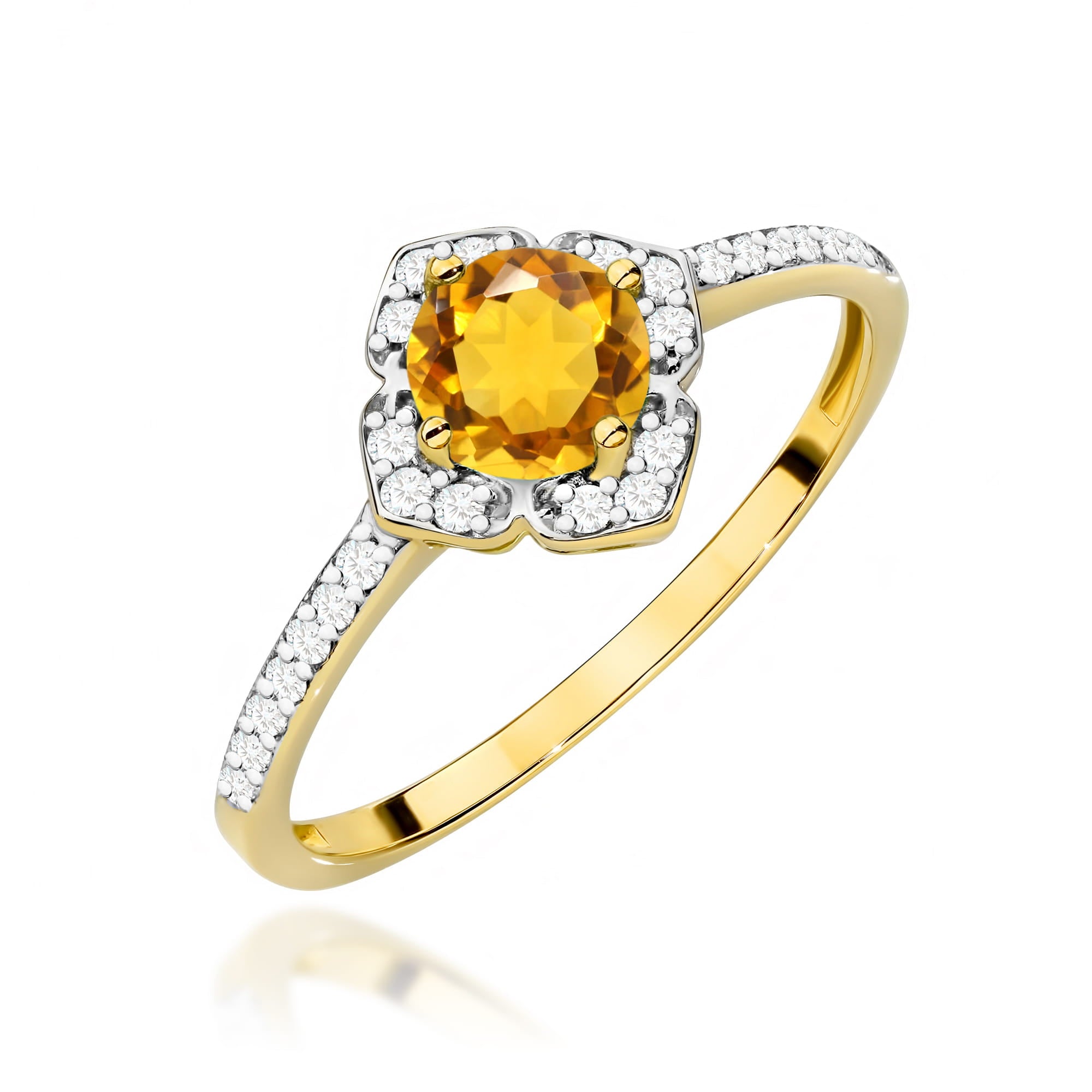 Inel Aur 14K cu Citrin 0.50 ct si Diamante Naturale 0.13 ct