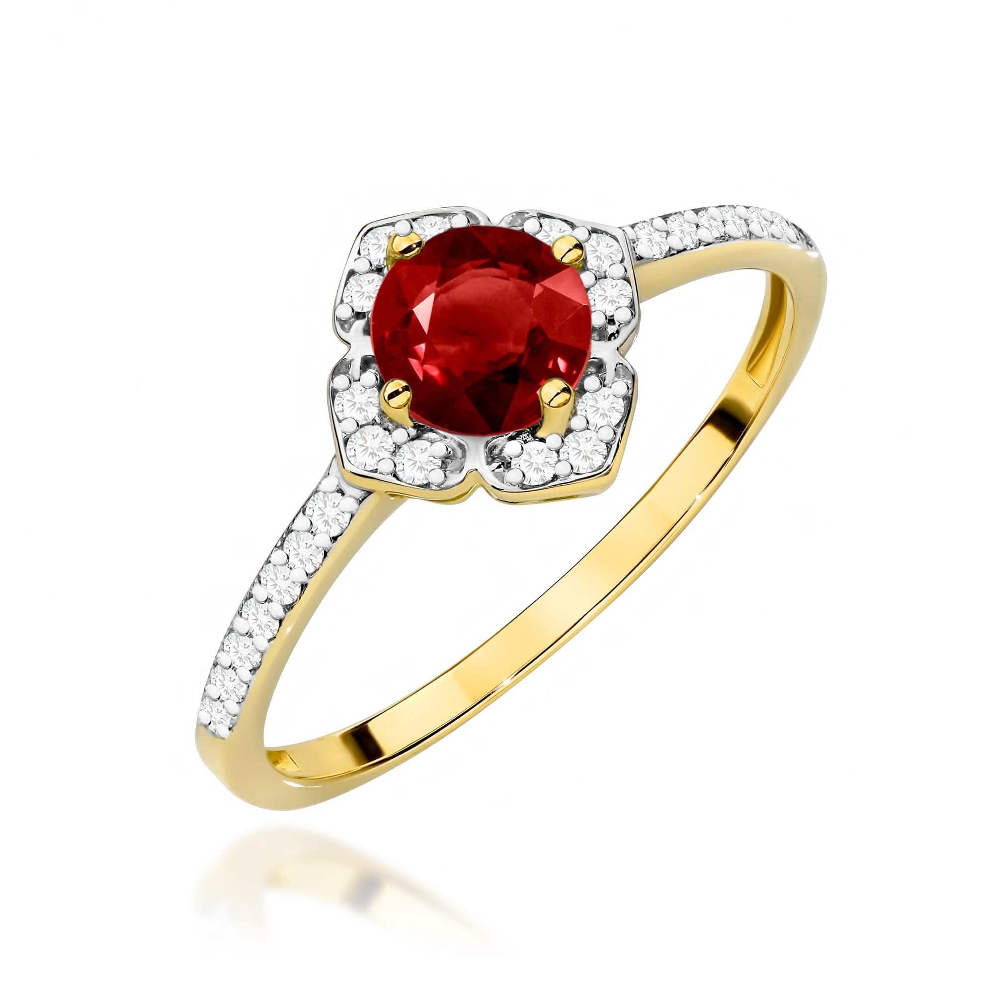 Inel Aur 14K cu Garnet 0.60 ct si Diamante Naturale 0.13 ct