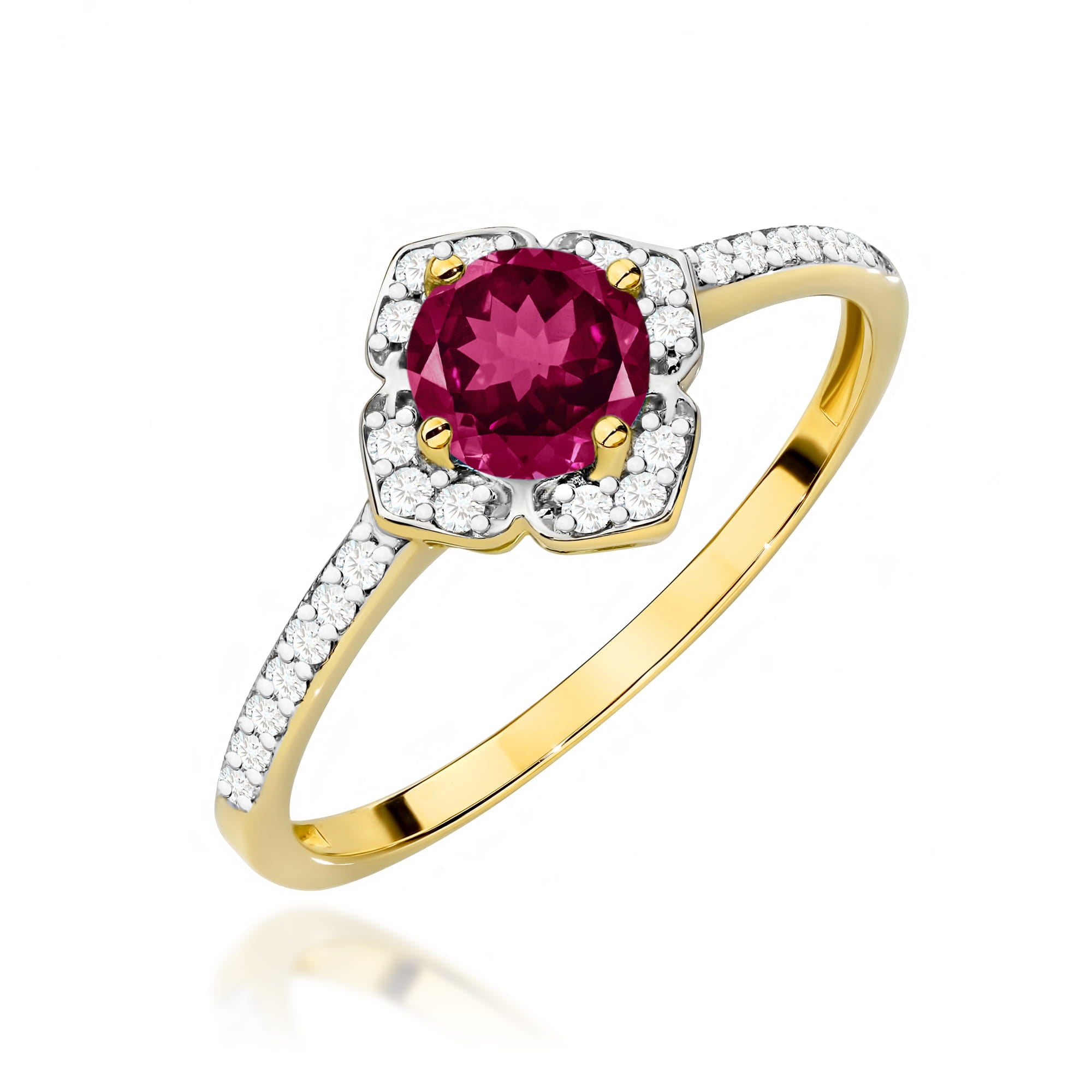 Inel Aur 14K cu Rodolit 0.60 ct si Diamante Naturale 0.13 ct
