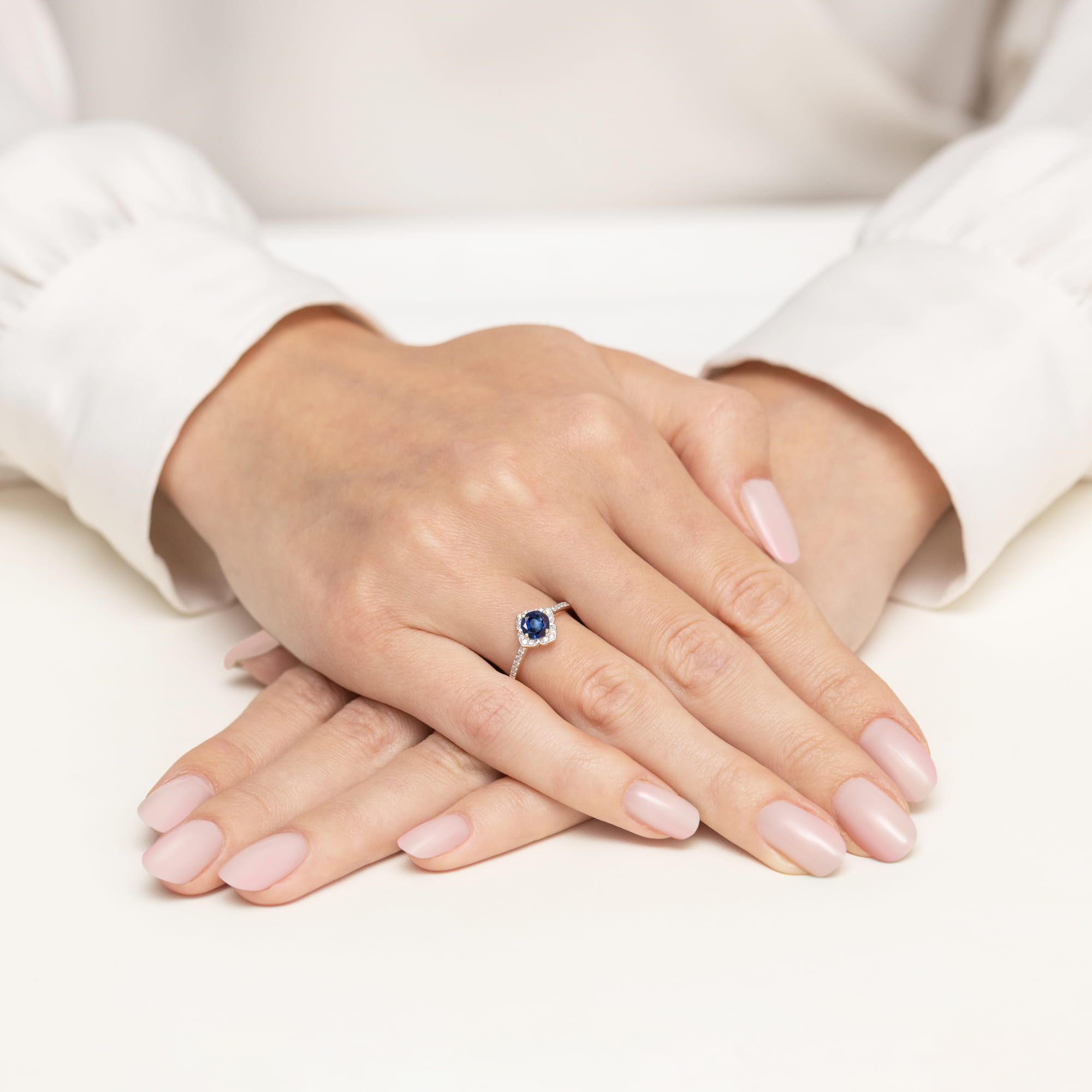 Inel Aur 14K cu Safir 0.50 ct si Diamante Naturale 0.13 ct