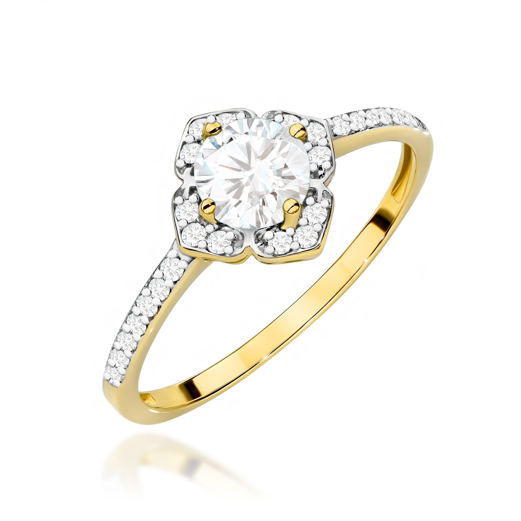 Inel Aur 14K cu Safir Alb 0.60 ct si Diamante Naturale 0.13 ct