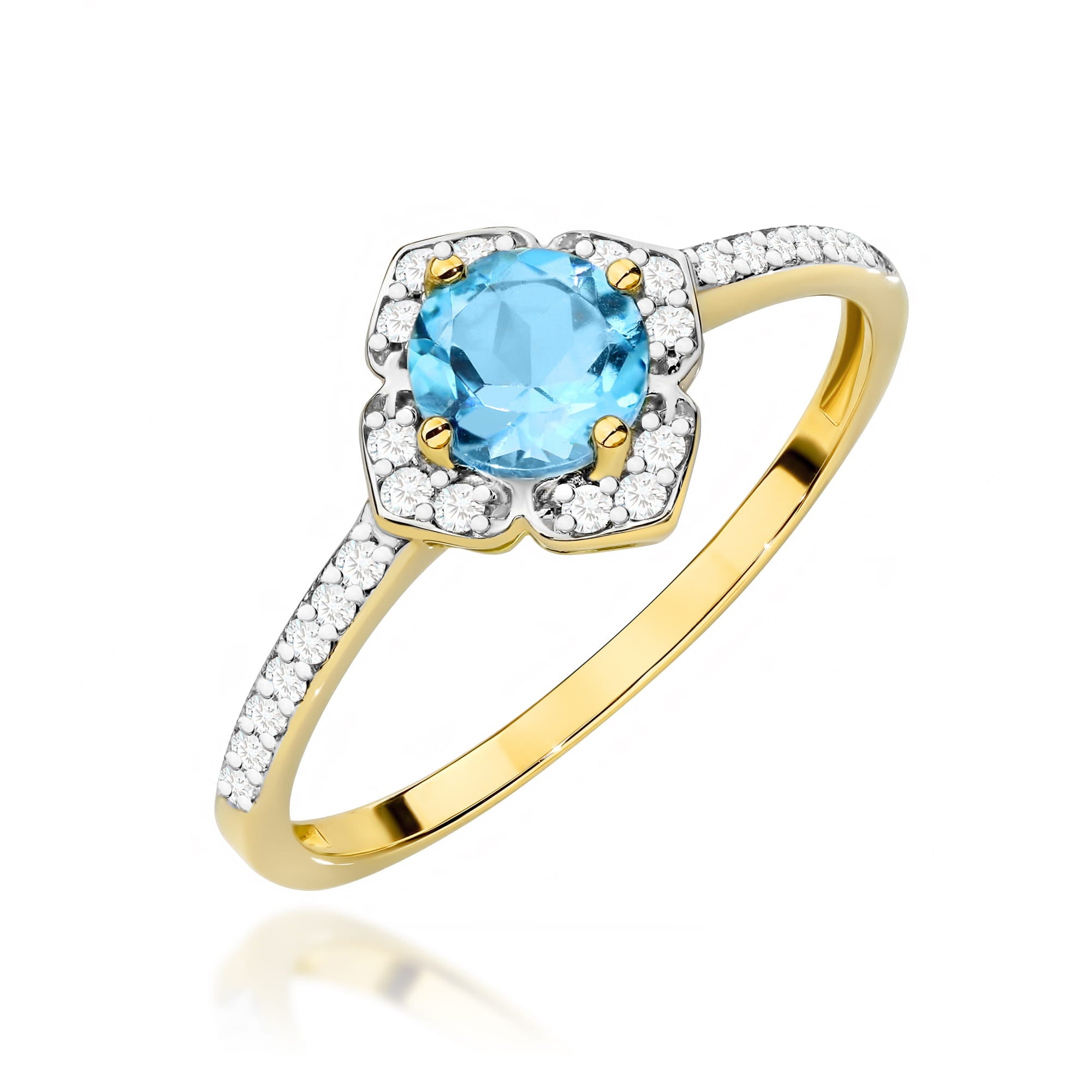 Inel Aur 14K cu Topaz Albastru 0.50 ct si Diamante Naturale 0.13 ct