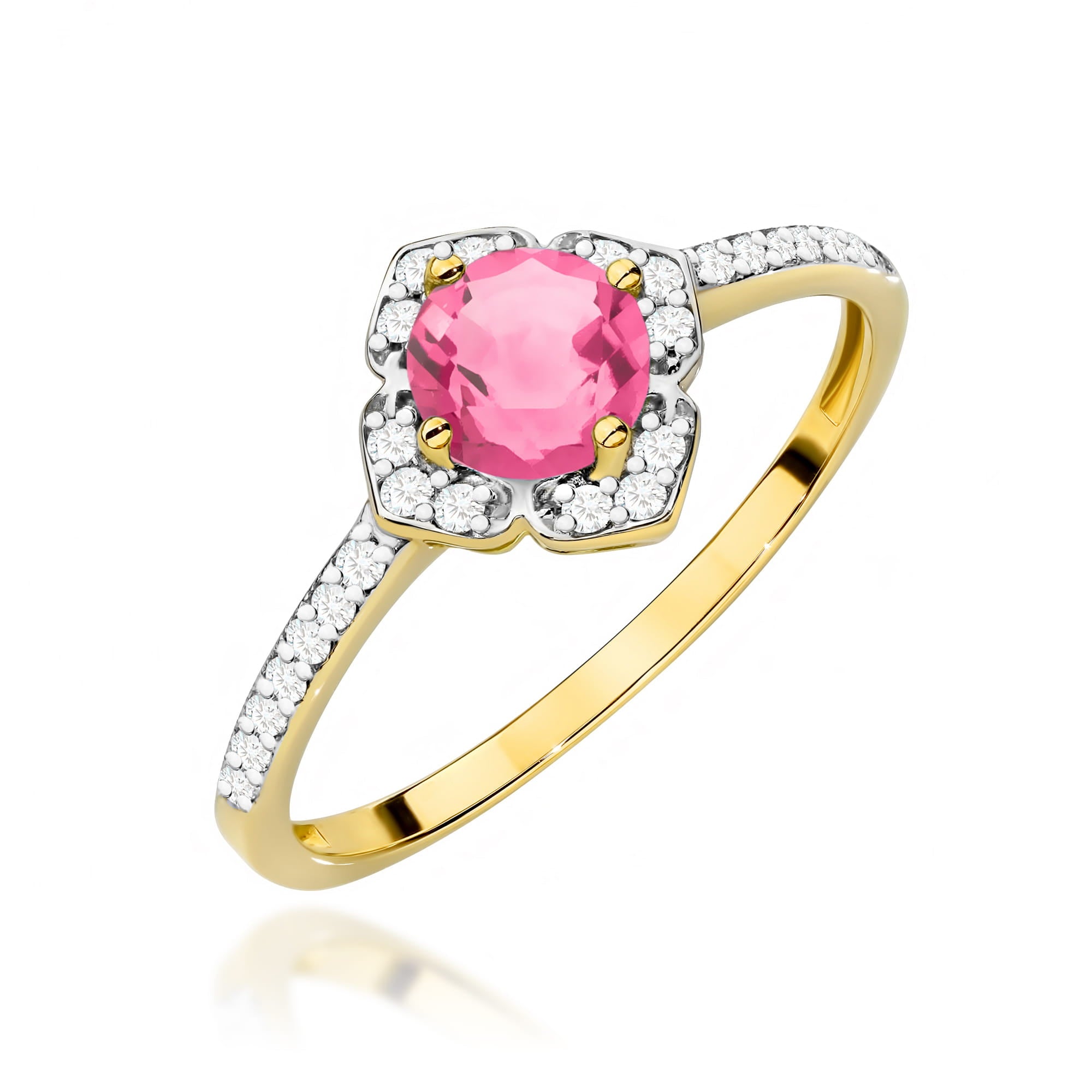 Inel Aur 14K cu Topaz Roz 0.60 ct si Diamante Naturale 0.13 ct