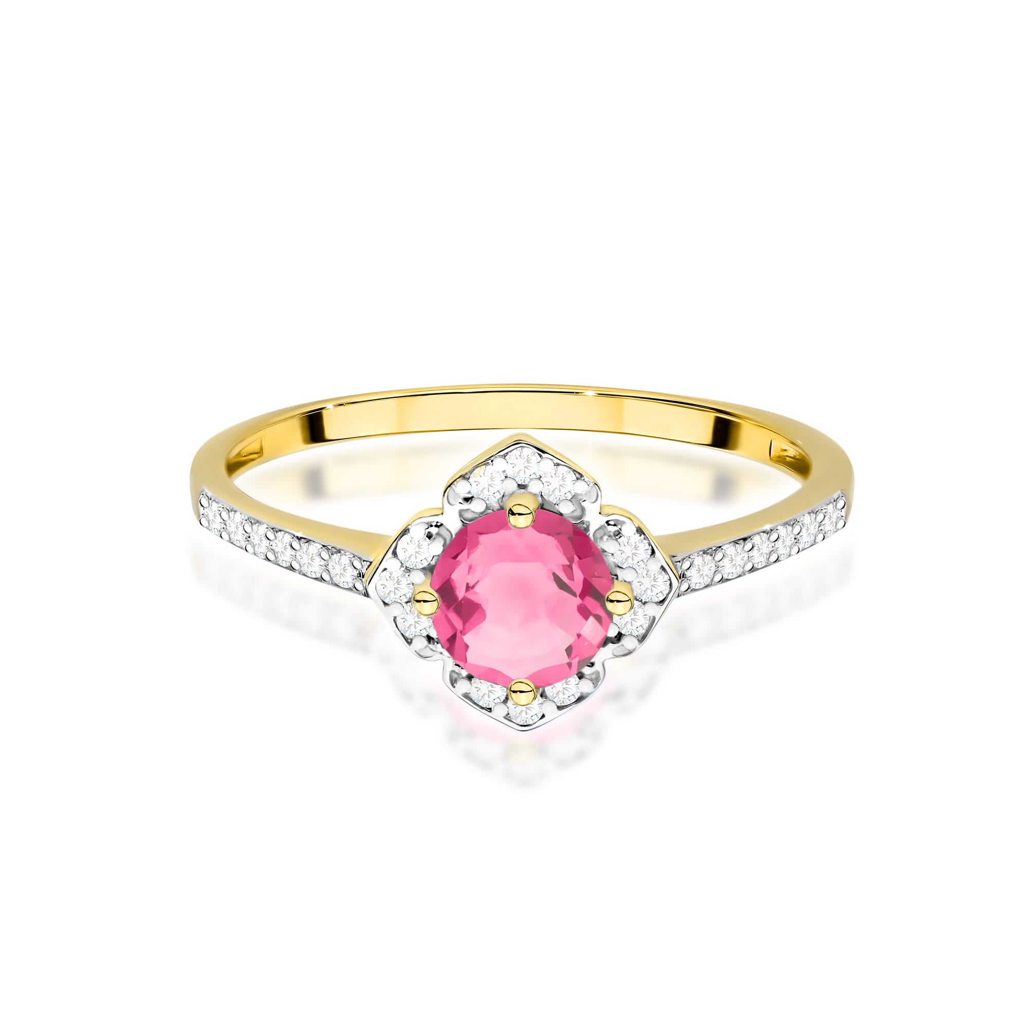 Inel Aur 14K cu Topaz Roz 0.60 ct si Diamante Naturale 0.13 ct