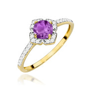 Inel Aur 9K cu Ametist 0.50 ct si Diamante Naturale 0.13 ct