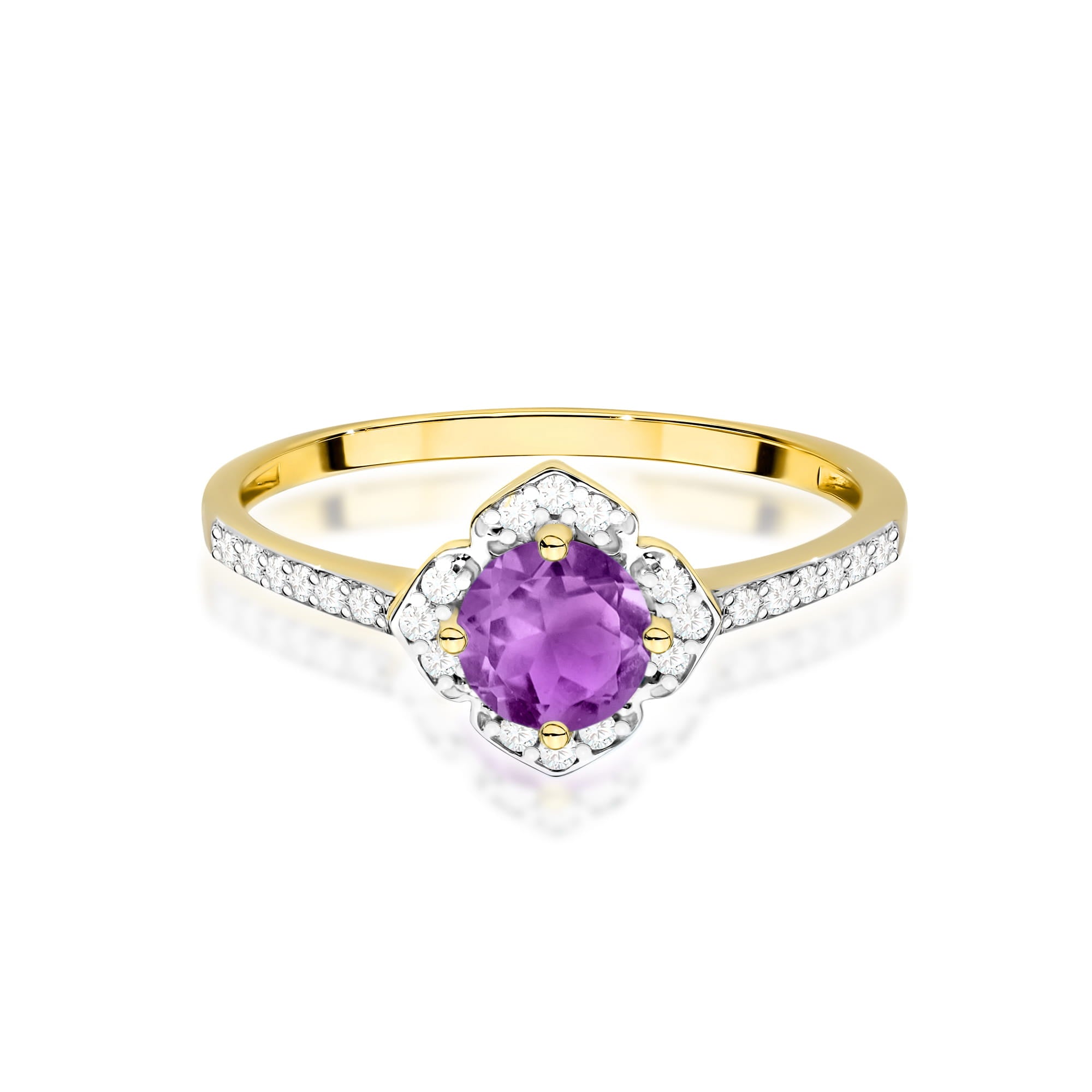 Inel Aur 9K cu Ametist 0.50 ct si Diamante Naturale 0.13 ct